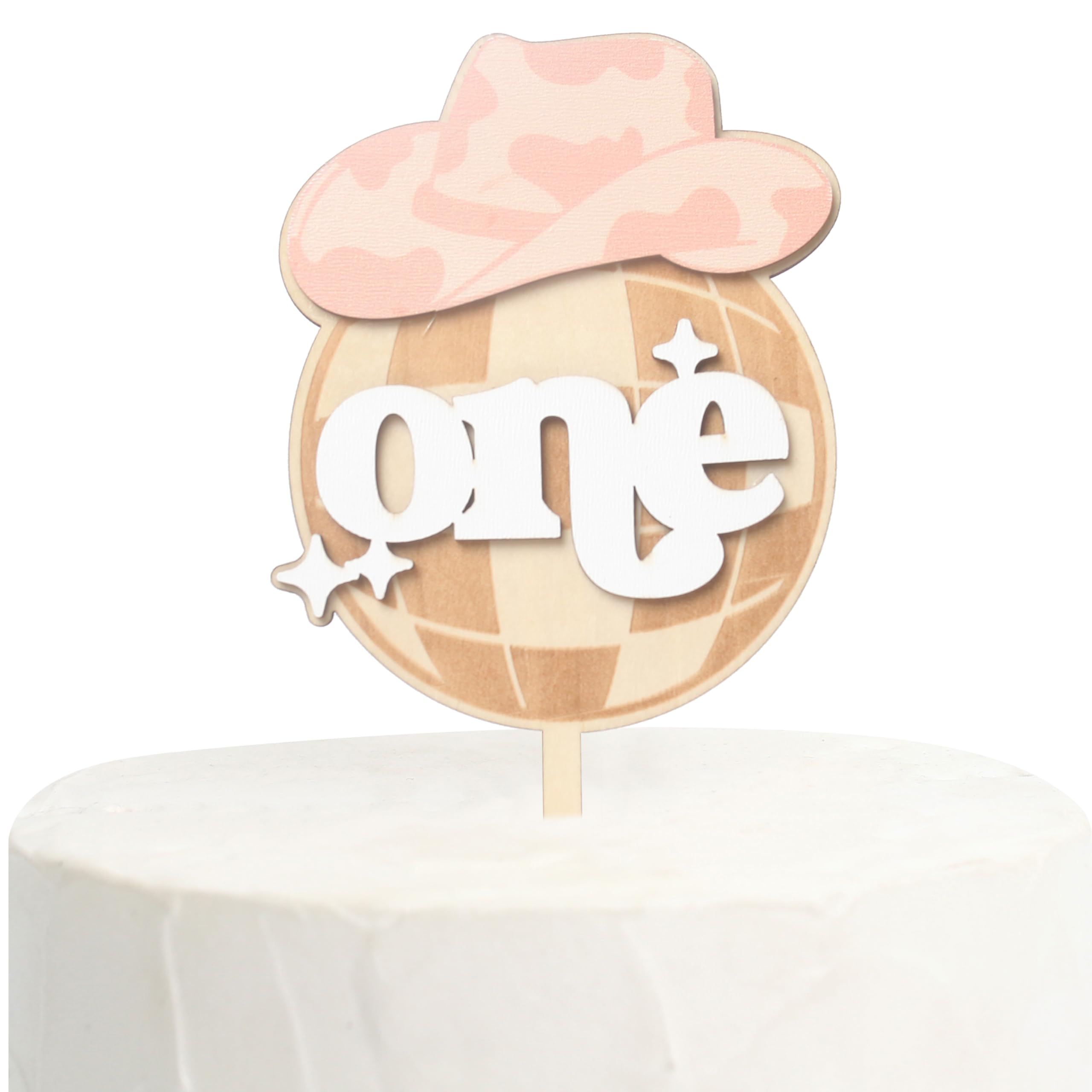 Personalized Cowgirl First Birthday Cake Topper，Wooden First Birthday Rodeo Cake Topper，Handmade Pink Disco Cowgirl Party Decor，Western Style Cowgirl