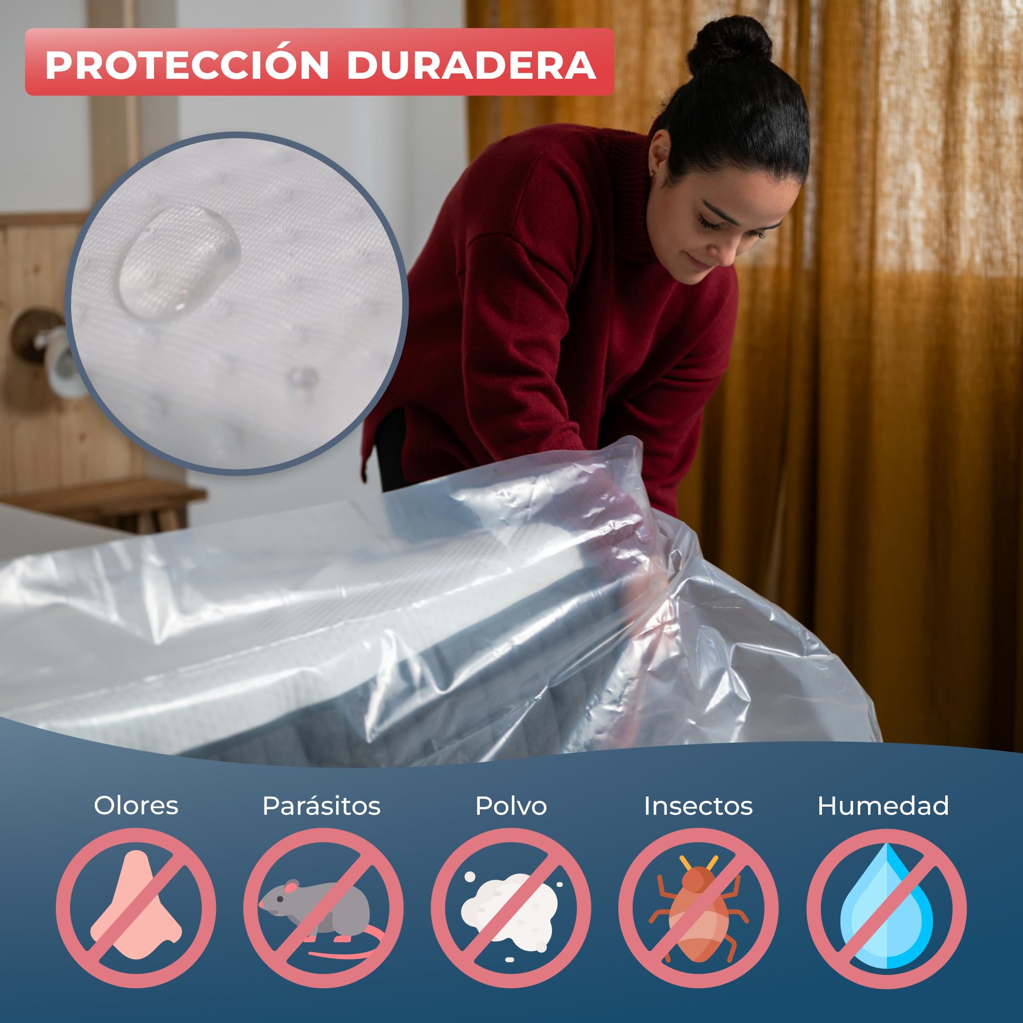 WRAPPYBAG – Funda Protectora de Plástico para Colchón – Bolsa Impermeable para Mudanza, Almacenaje y Transporte – 90x200