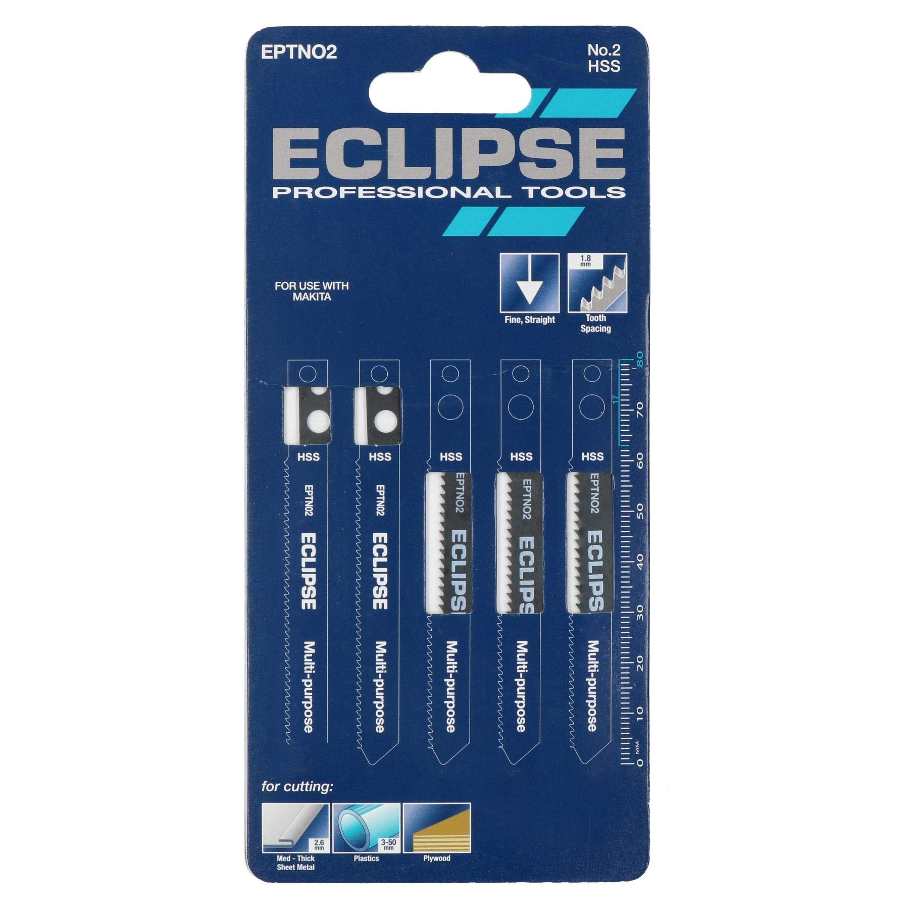 5pc EPTN02 HSS Eclipse Jigsaw Blade 2.5-6mm Cutting Pitch 1.8mm Medium-Thick