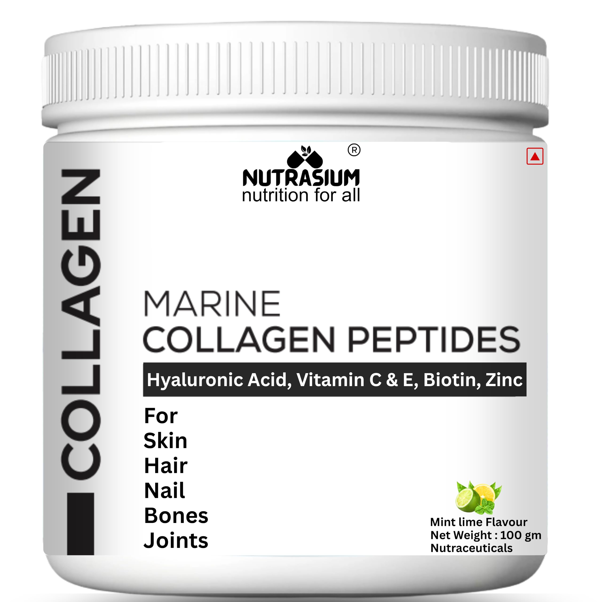 Nutrasium Marine Collagen Supplement with Vitamin C & Hyaluronic acid for Men & Women | Skin, Joints, Hair & Nails | Hydrolyzed Peptides Fast Absorption | Added Biotin & Zinc | 100 Gram Refrashing Lemin Mint Flavour-image-5