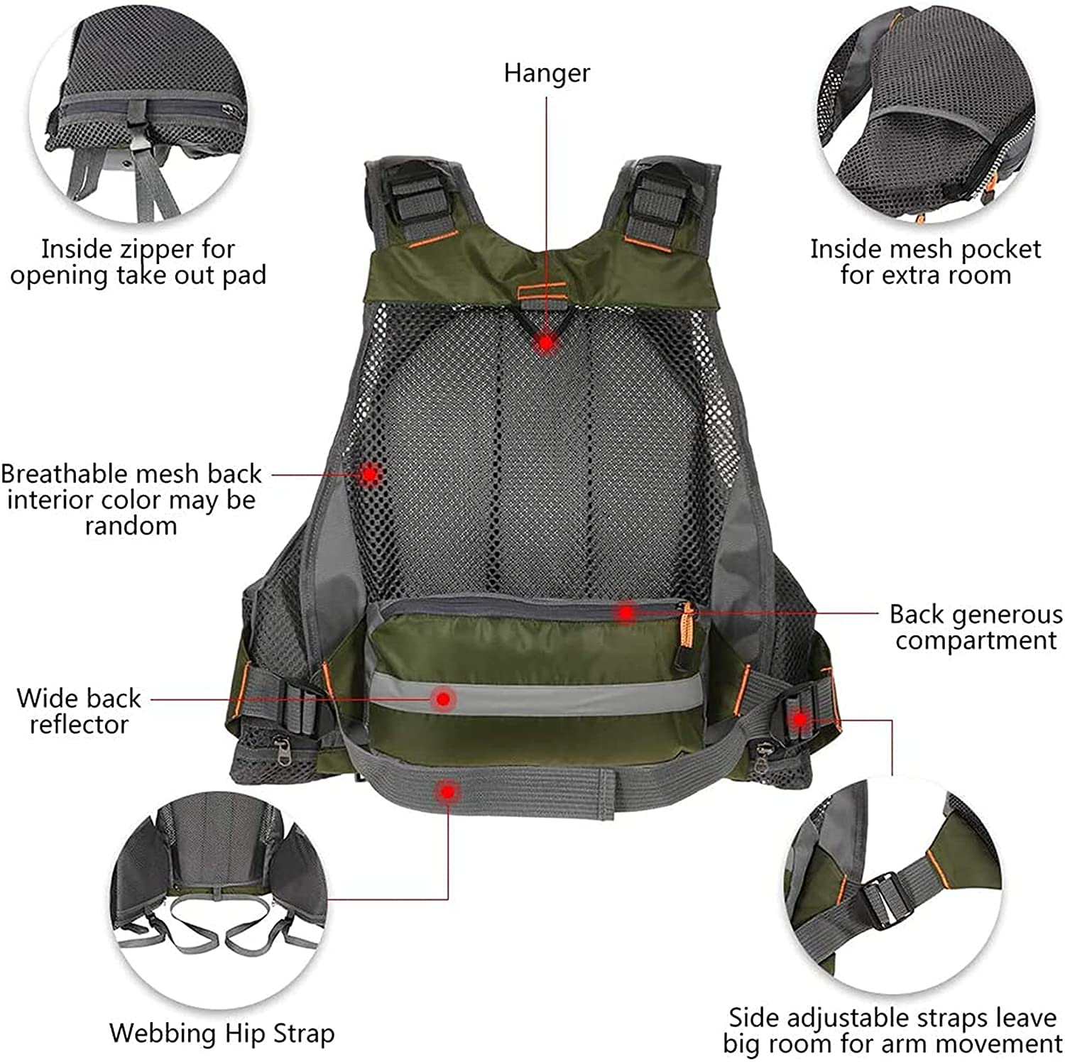 Chaleco de pesca con mosca, chaqueta con bolsillos, chaleco de malla ligera para exteriores, chaleco de red de secado rápido para pesca, fotografía, camping, caza