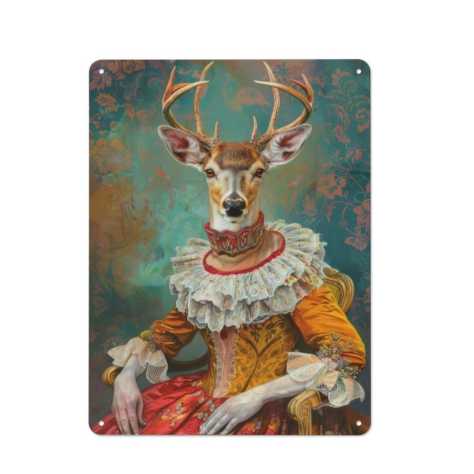 Junmoney Rococo Deer Portrait Industrial Metal Wall Sign 40X30cm Featuring Urban Room Decor For Loft, Studio, Office Or Creative Room