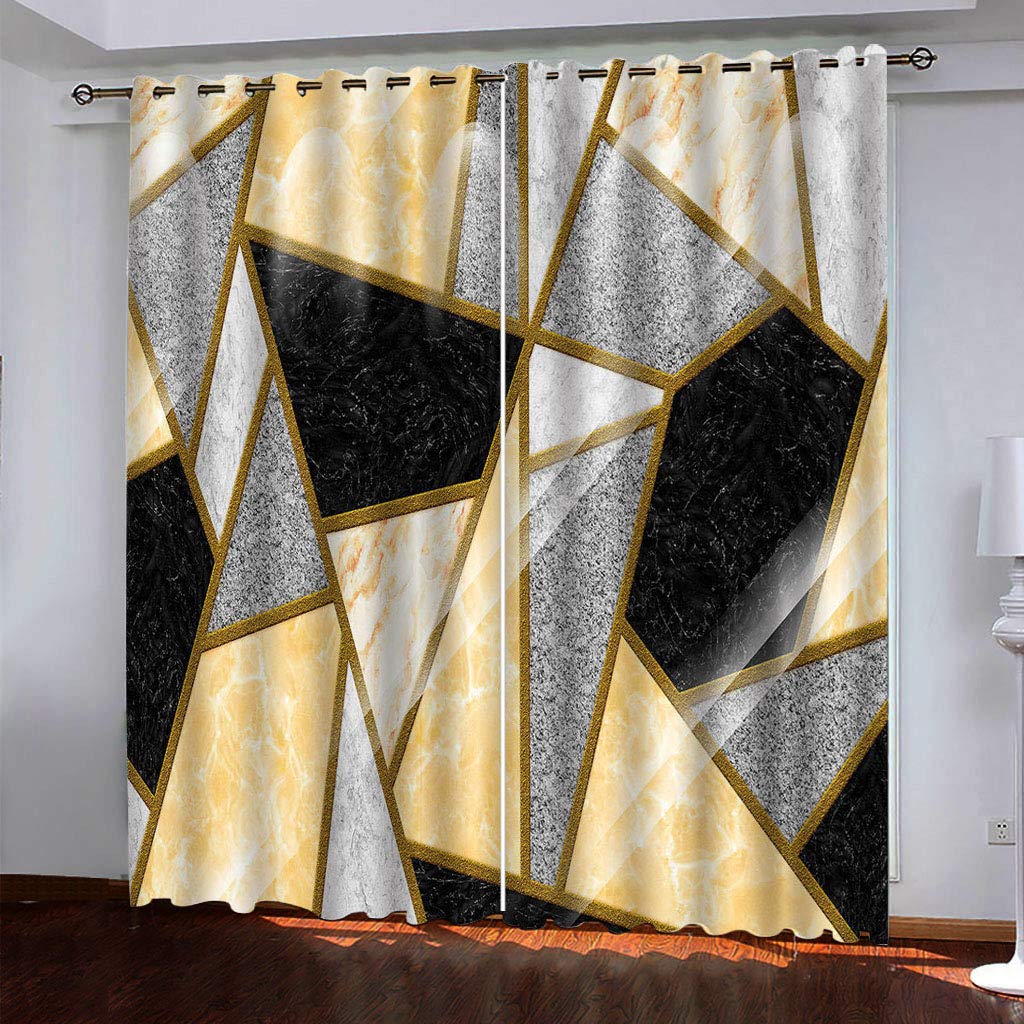 Maynuo Boys Golden Curtains For Bedroom 3D Marble Pattern Printed Curtain For Kids Blackout Eyelet 110X62inch Pattern Thermal Insulated Room Window Draperies For Living Room