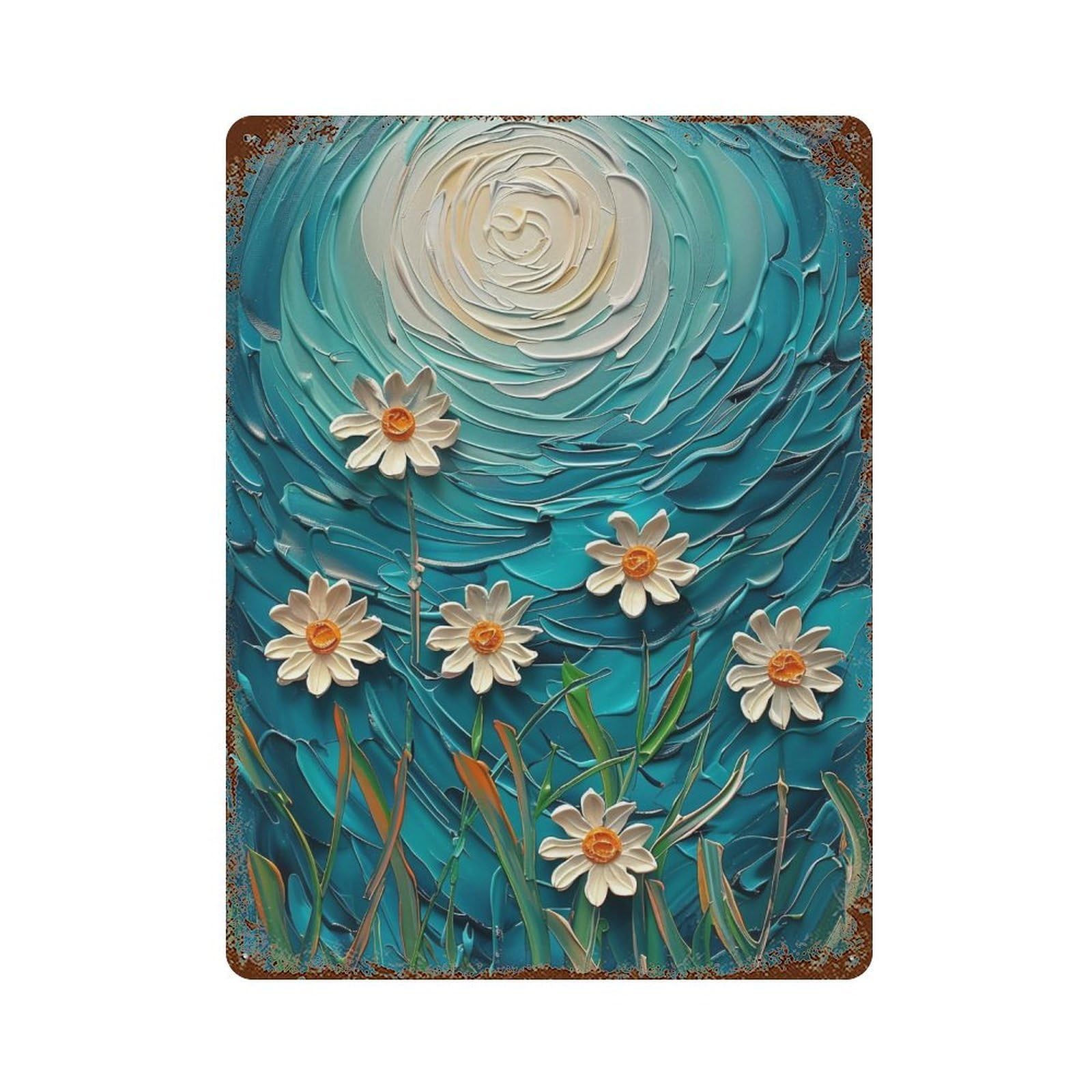 WUJHGRSG Post Impressionist Spiral Night Floral Twig Composition 02 Wall Art Retro Iron Vintage Metal Tin Sign Poster Modern Decor for Home Cofffee Club Bar Shop Style 40x30cm