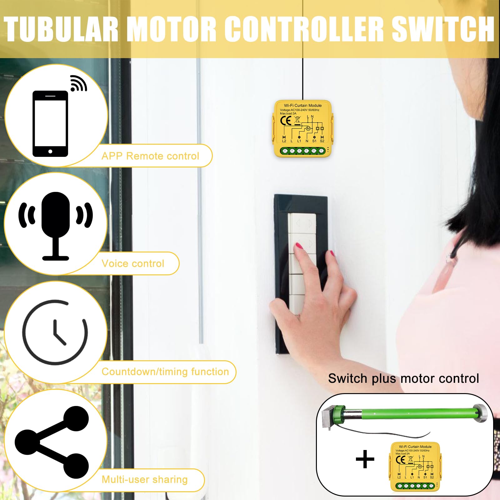 Molbory Moduł przełącznika rolet WiFi, 2,4 GHz, inteligentny przełącznik rolety, sterowanie za pomocą aplikacji, inteligentne sterowanie roletą, moduł Wlan Smart do zasłon silnikowych/żaluzji