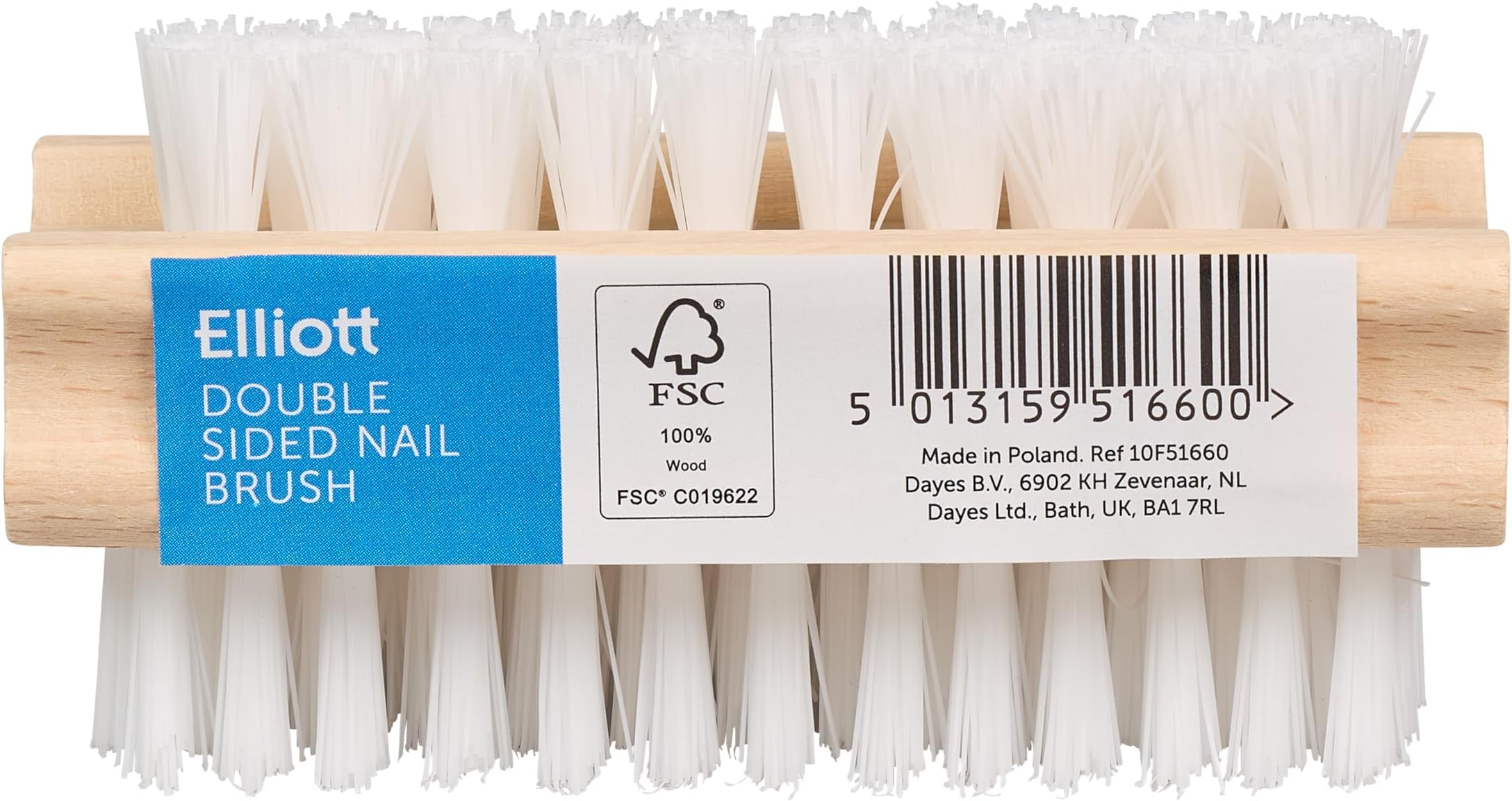 Elliott Wooden Nail Brush, Double Sided Hand and Nail Cleaning Brush, Scrubbing Brush to Clean Fingertips, Can Be Used on Fingernails and Toenails, Perfect for At Home Manicure and Pedicure