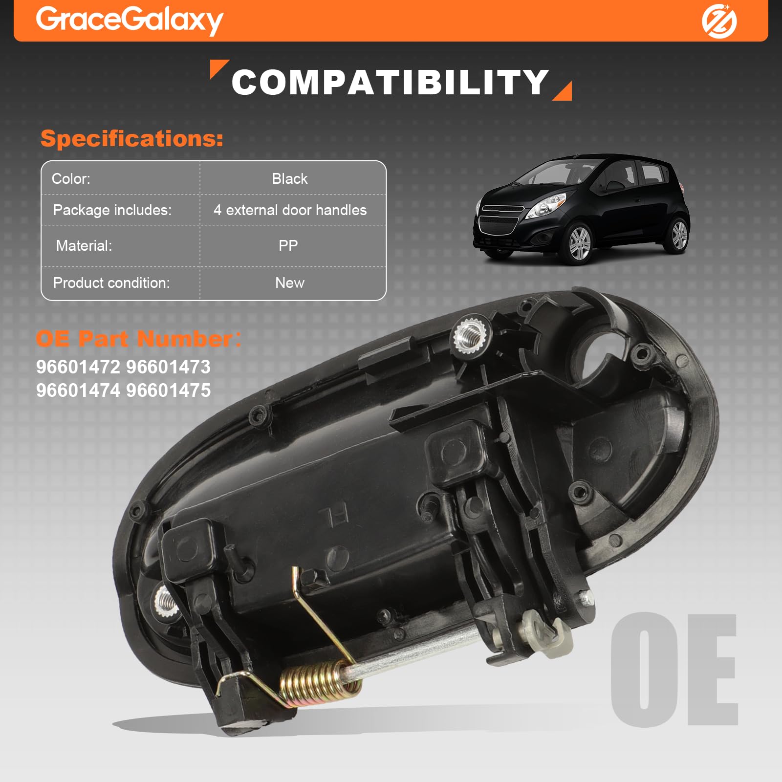 GRACEGALAXY Maniglia della Porta Esterna dell'automobile per Matiz 2006-2009, Spark 2006-2009 Anteriore e Posteriore 96601472, 96601473, 96601474, 96601475
