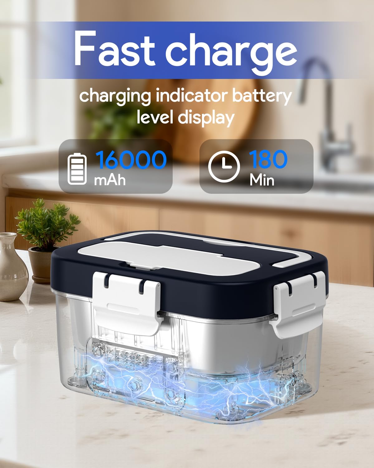 Gorgeous Lonchera eléctrica inalámbrica, 6.7 tazas, temporizador inteligente, calentada automáticamente, calentador de alimentos recargable de 16000 mAh para el trabajo, coche, hogar, contenedor Bento