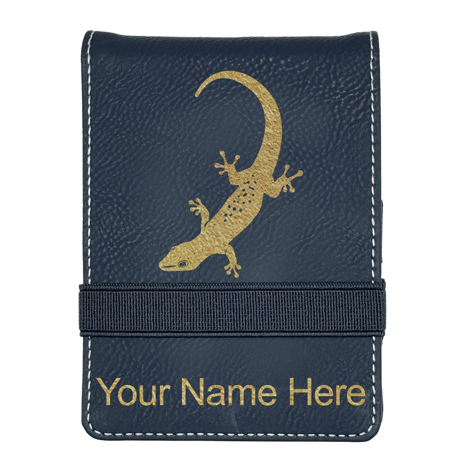 LaserGram Mini Padfolio with Notepad and Pen, Gecko, Personalized Engraving Included (Black with Gold)