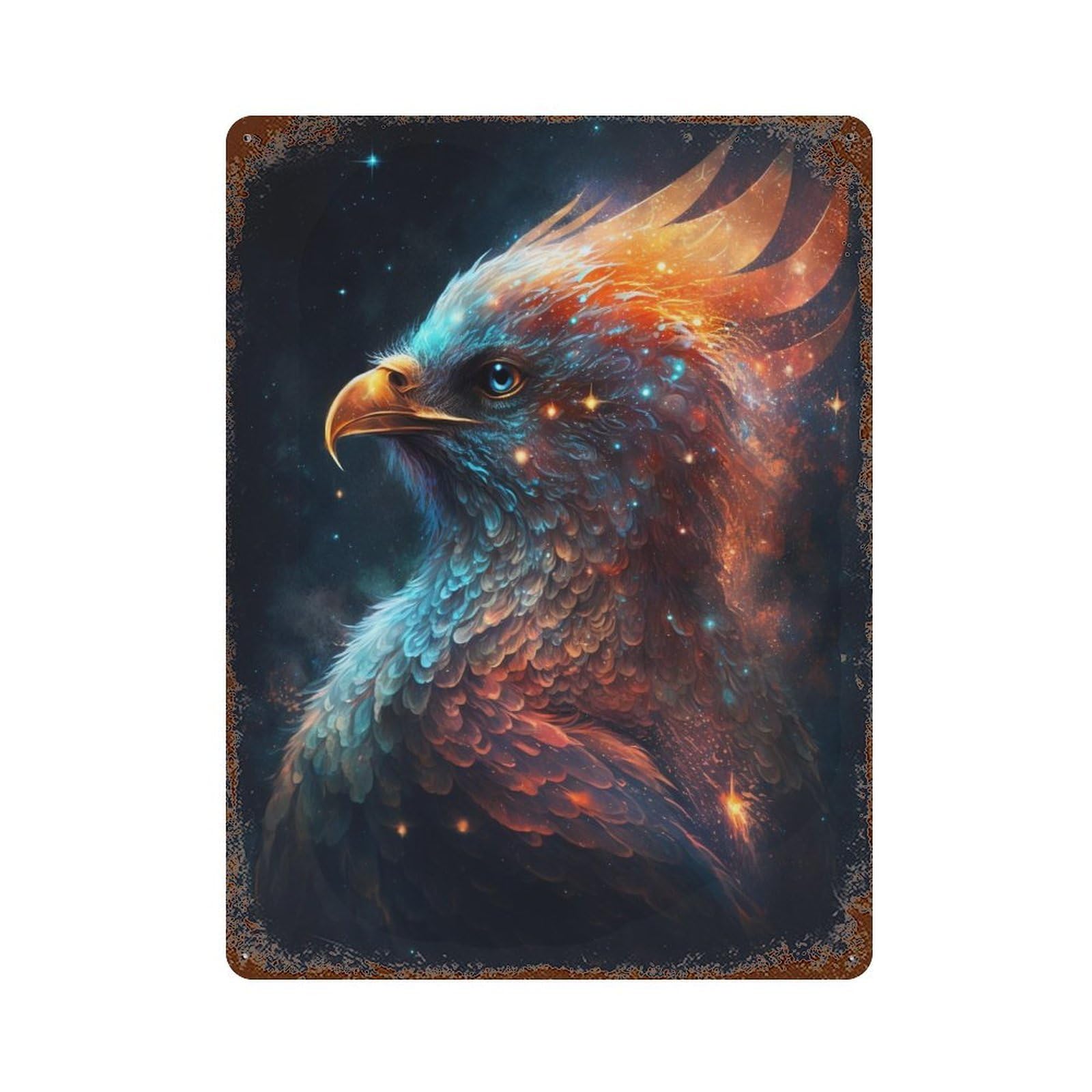 Garage Style Cosmic Eagle Portrait Retro Metal Sign 15.7"x11.8", Classic Wall Plaque for Bar And Workshop