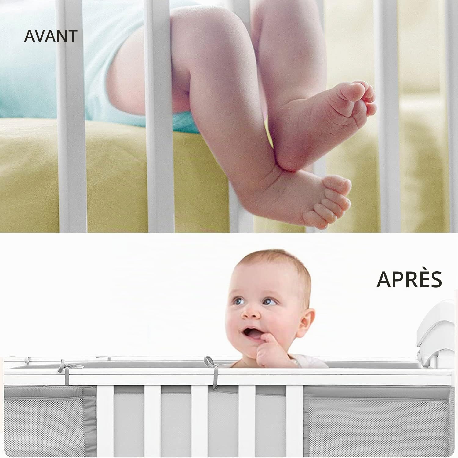 Tours de Lit Bébé,Tours de Lit en Maille Respirant,Contour de Lit Bébé Respirant,Doublure en Maille 4 Côtés,avec Circulation de l'air Doublure en Maille,pour Enfant Garçon Fille