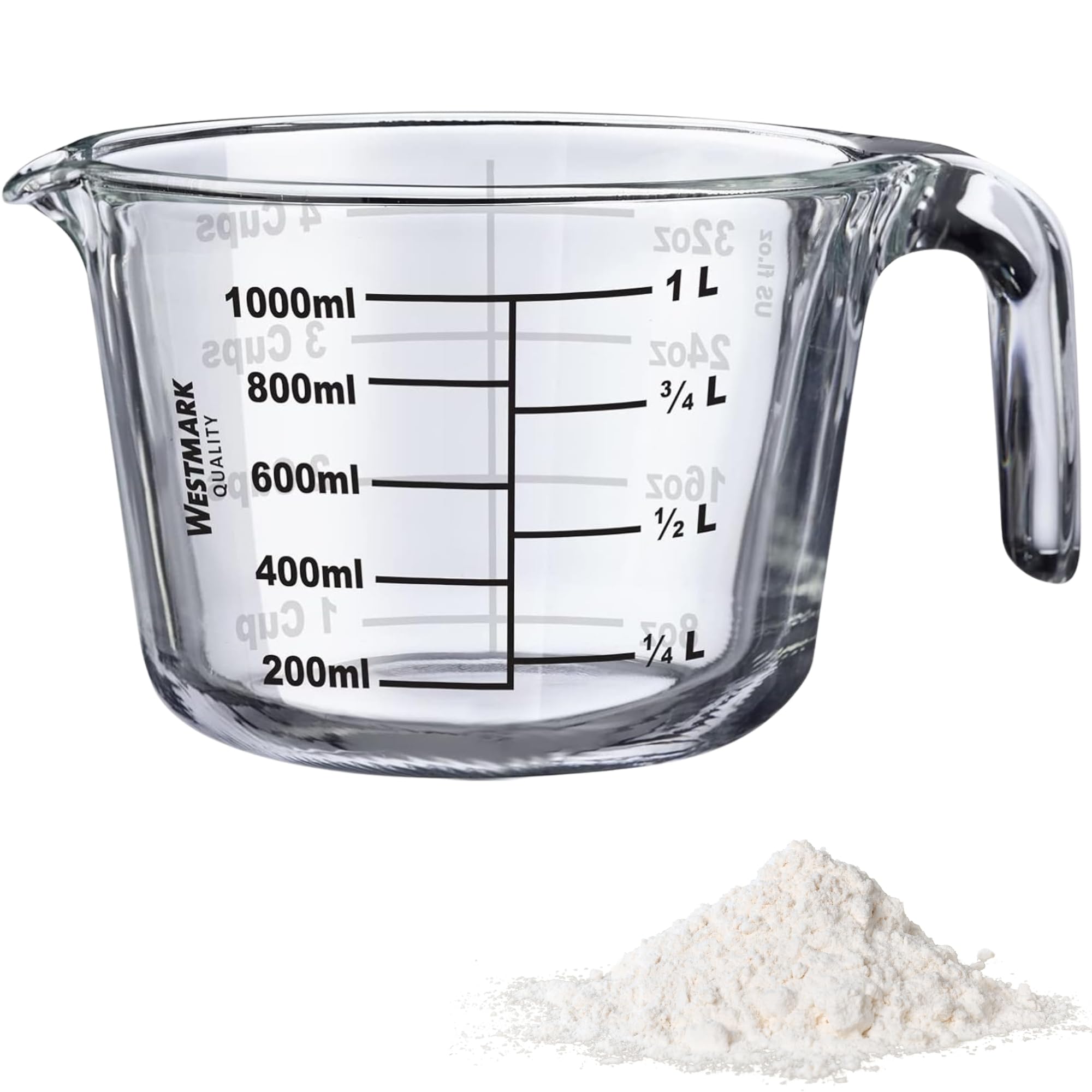 Westmark Jarra medidora, volumen de llenado: 1 L, apto para horno, microondas, congelador, vidrio de borosilicato, transparente/negro, 30632260