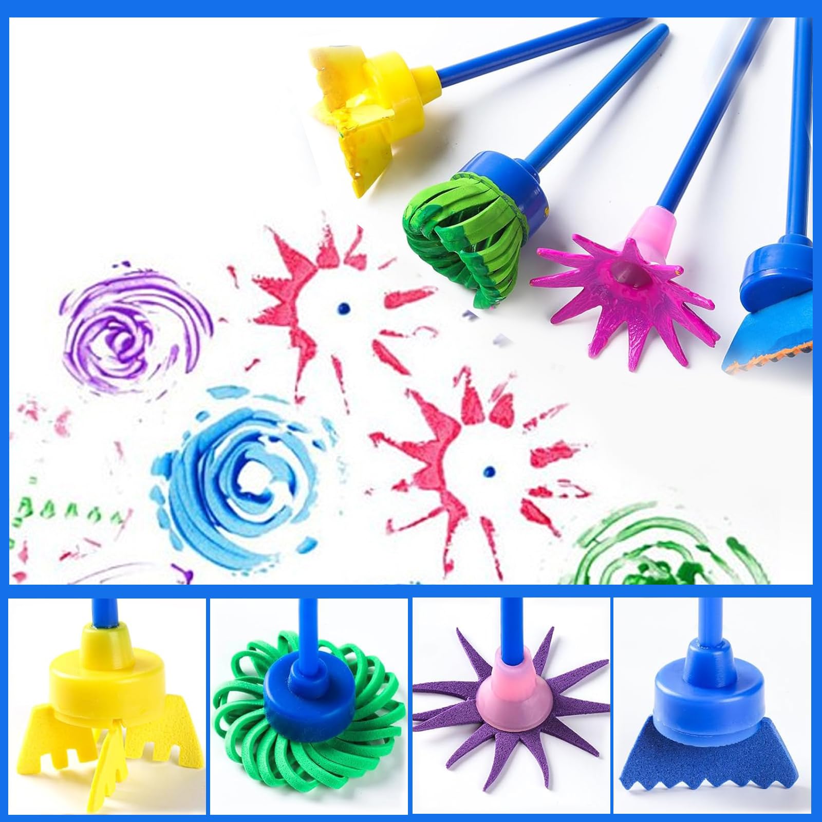 Raxfekro Set di 30 pennelli in spugna, utensili da pittura per bambini