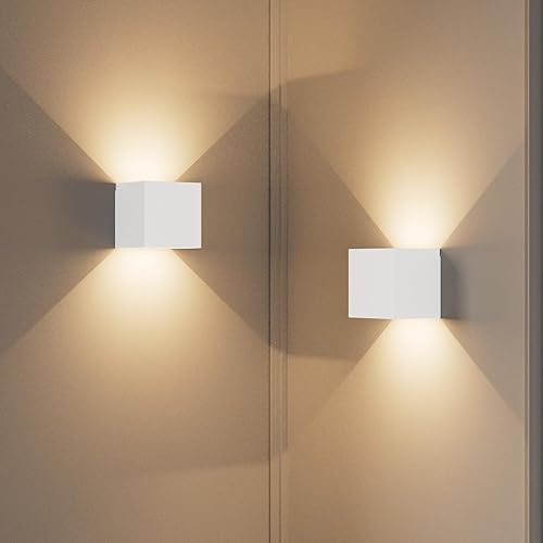 Miniatura 7 de Coinmit Modernas lámparas LED de pared con sensor de movimiento, paquete de 2 luces LED de 36 W, aplique de pared blanco recargable para interiores,