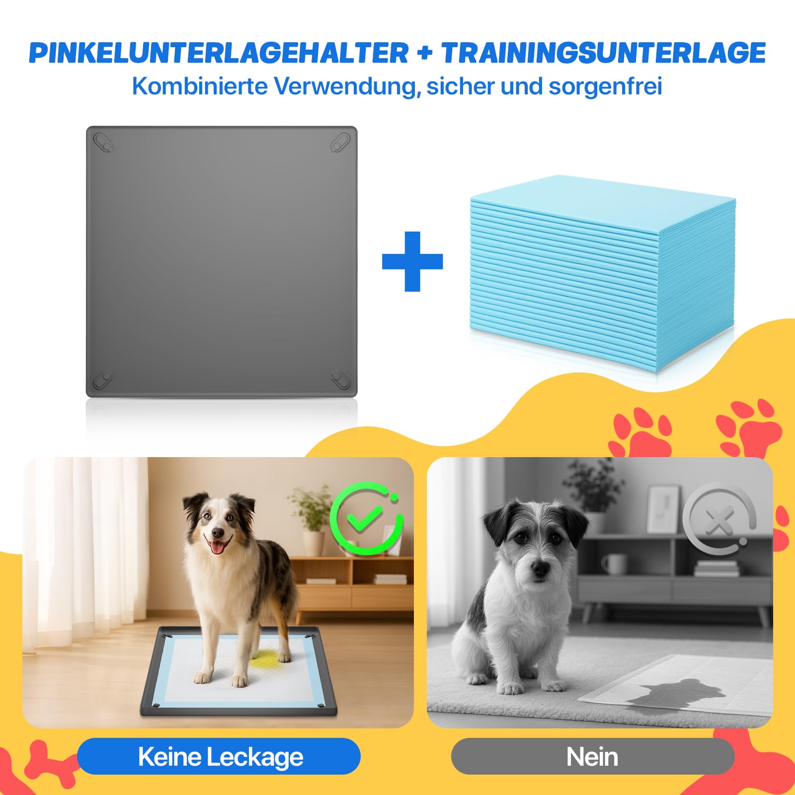 40-teiliges PIPI Matten für Hunde Set Con Silikonmatte, 62 X 62 cm rutschfeste Trainingspads für Hunde, Auslaufsicheres 5-Lagiges, Saugstarke Welpen Unterlagen, Schnell Trocknender