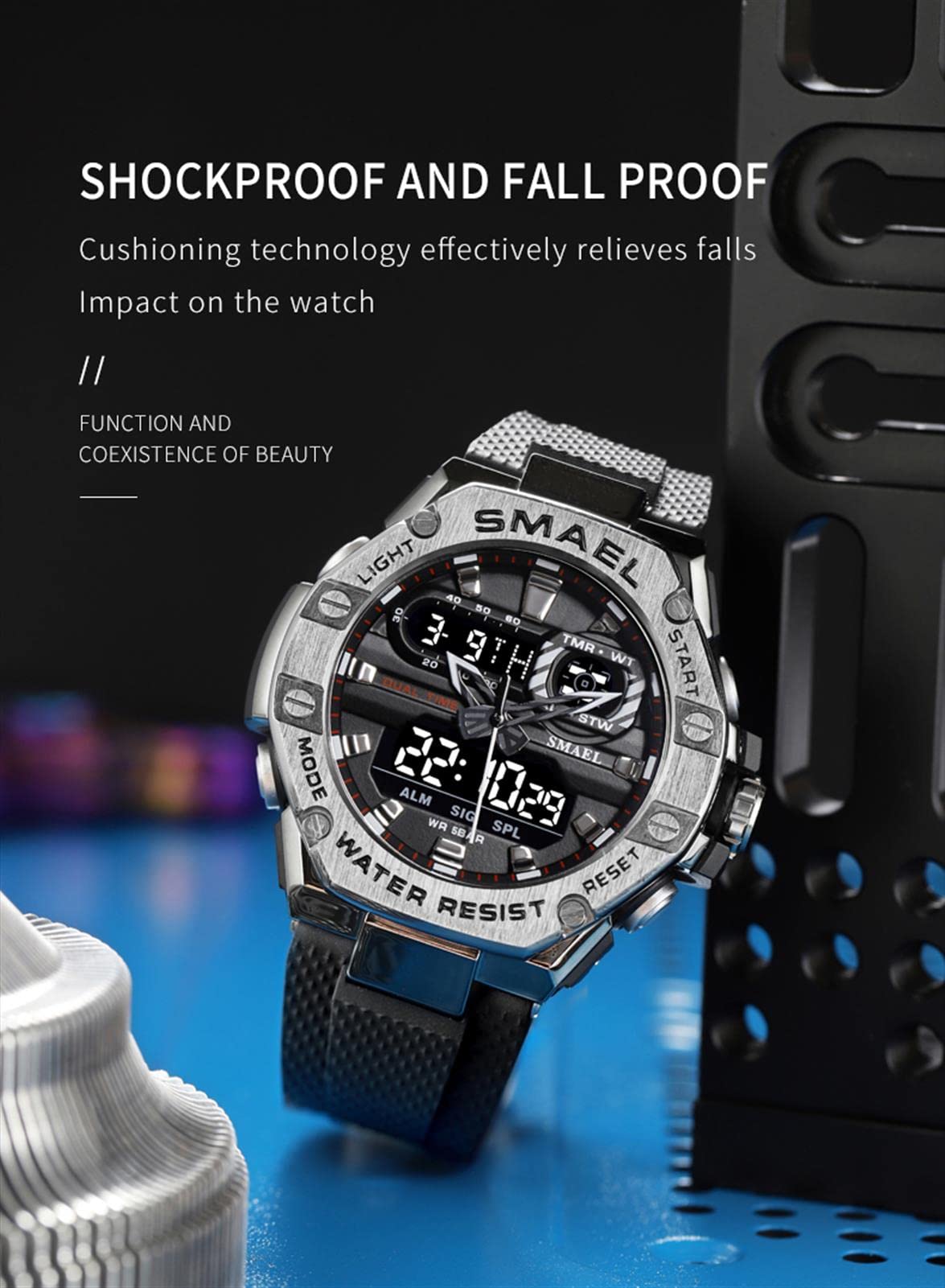 Montre Sport Homme Digitale Etanche 5 Bar avec Chronographe Alarme LED Eclairage Date-Montres avec Bracelet en Silicone