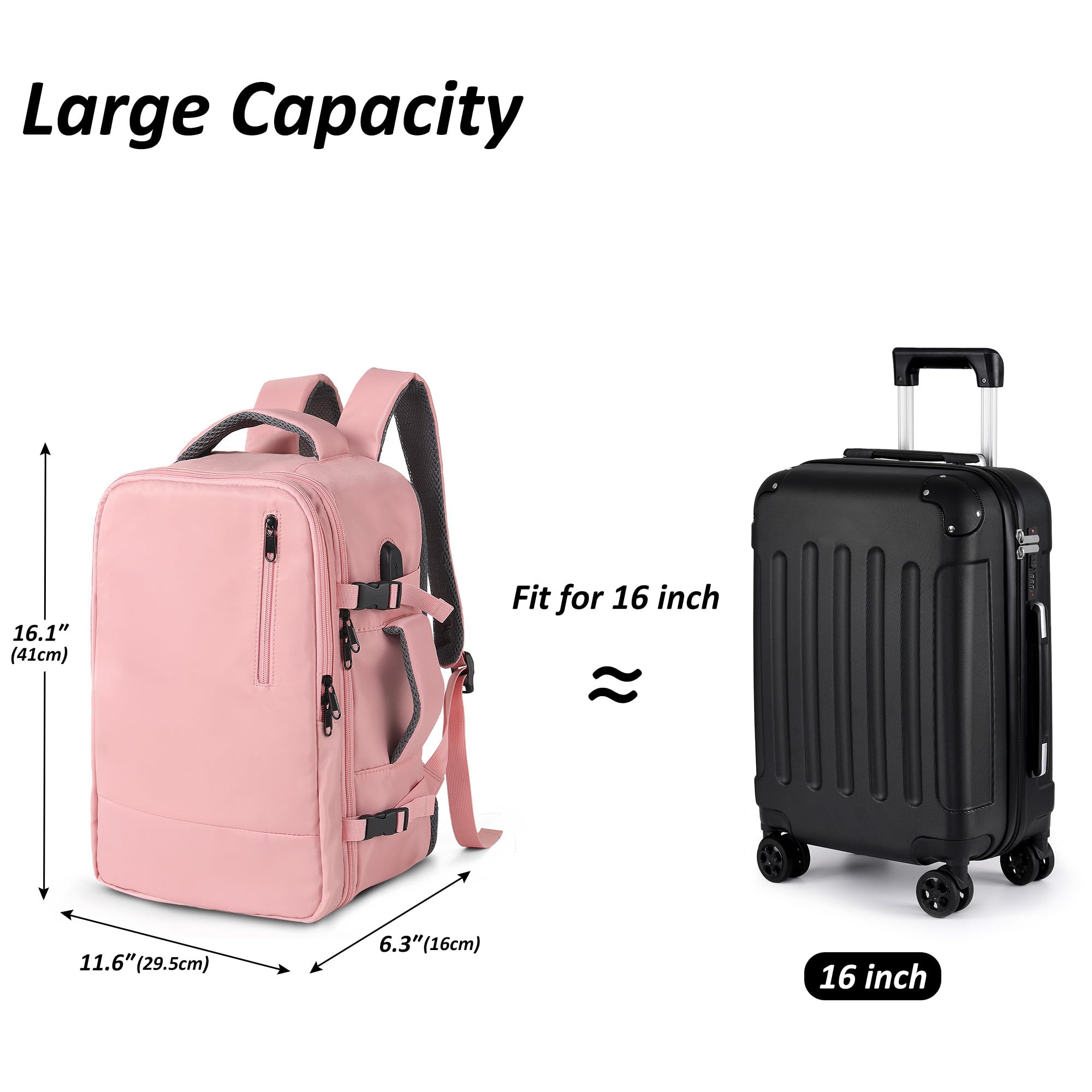 TANTOMI Ryanair - Borsa da cabina 40 cm x 27 cm x 17 cm, zaino da viaggio con scomparto per scarpe, per uomini e donne, rosa, M, Classico