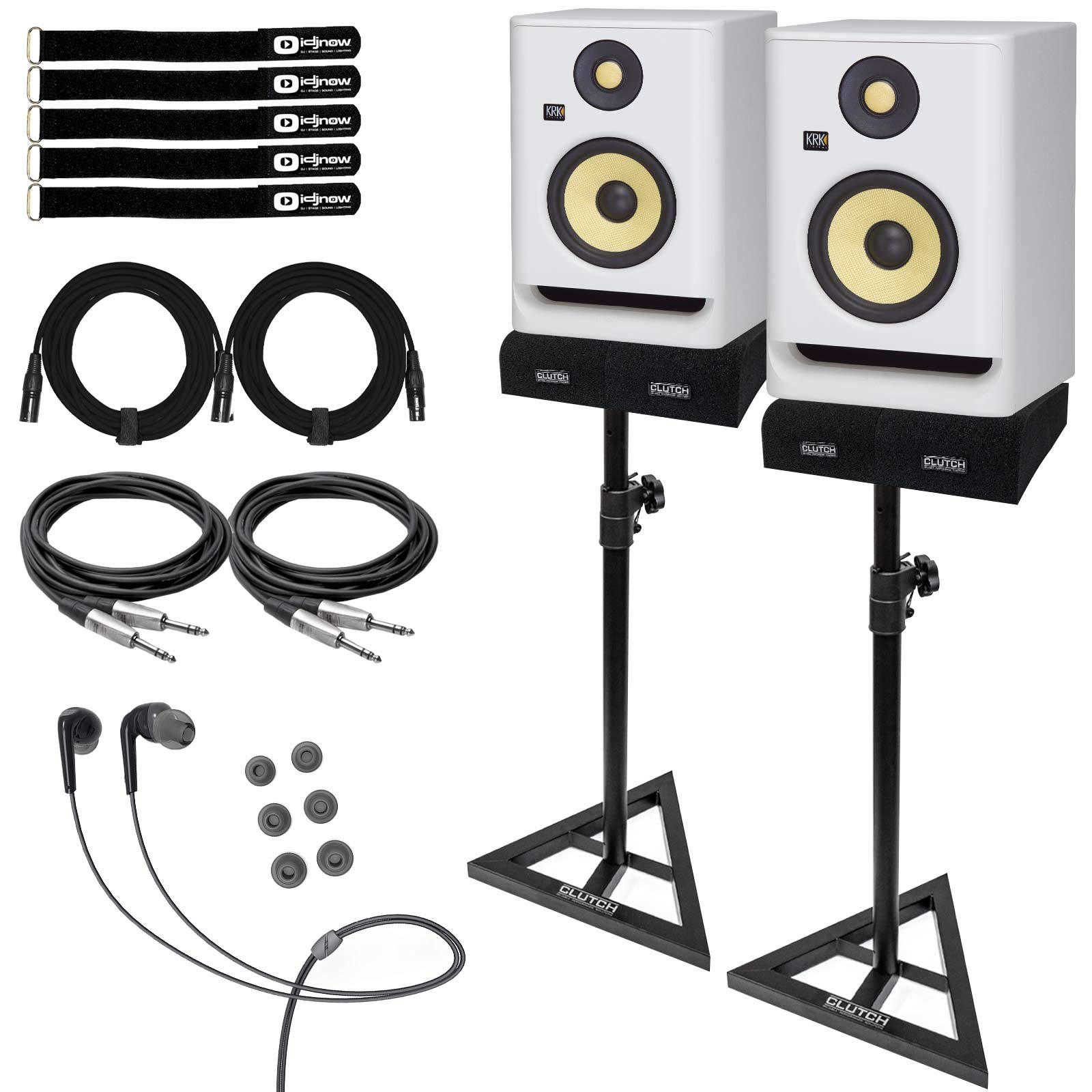 KRK ROKIT 5 G4 RP5G4 5" Active Bi-Amp Studio Monitor Speakers White w TRS Cables