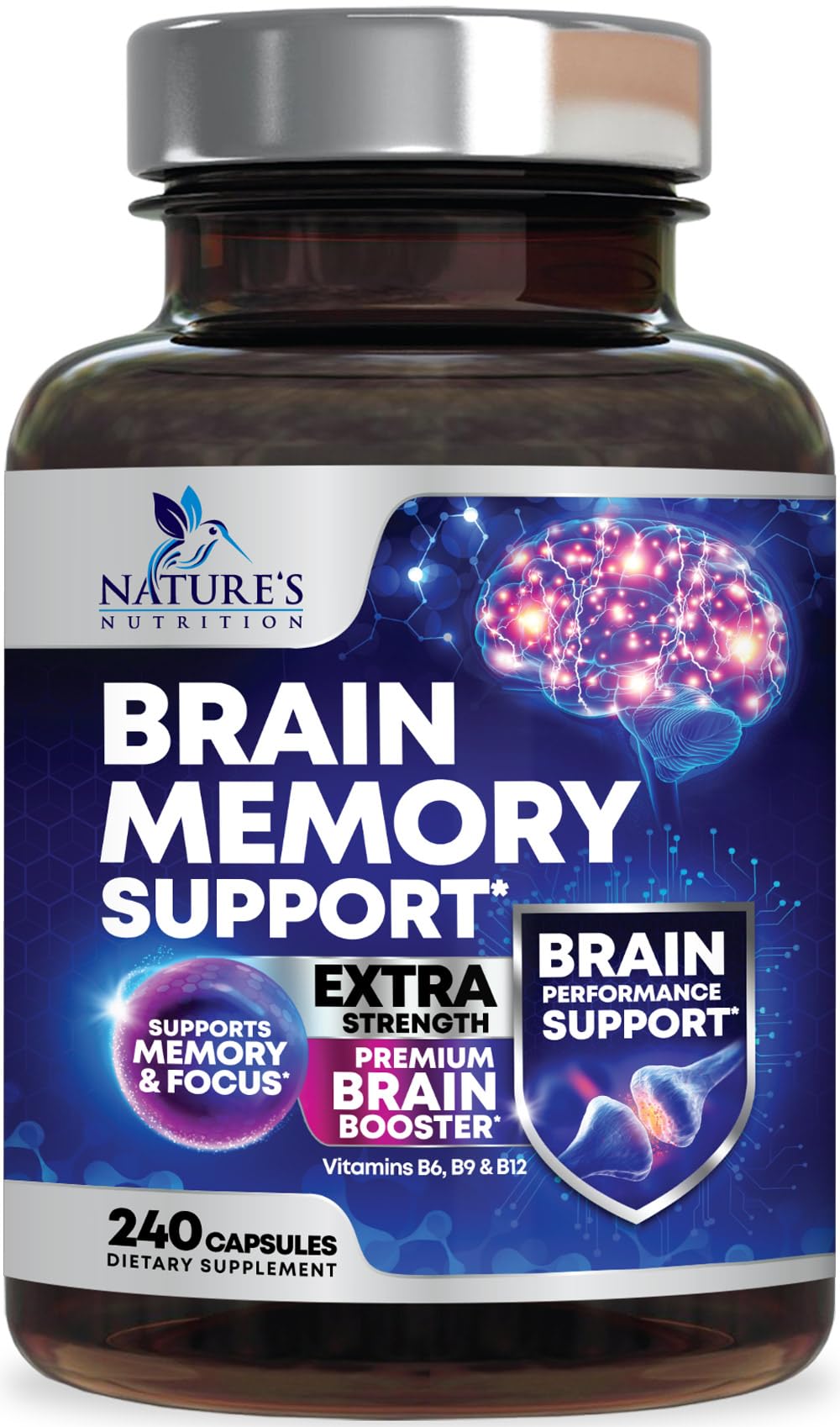 Brain Memory Supplement Pills - 3X Strength Nootropics for Concentration, Clarity & Focus Support - Brain Cognitive Vitamins with Phosphatidylserine & Green Coffee Bean, Brain Booster - 240 Capsules