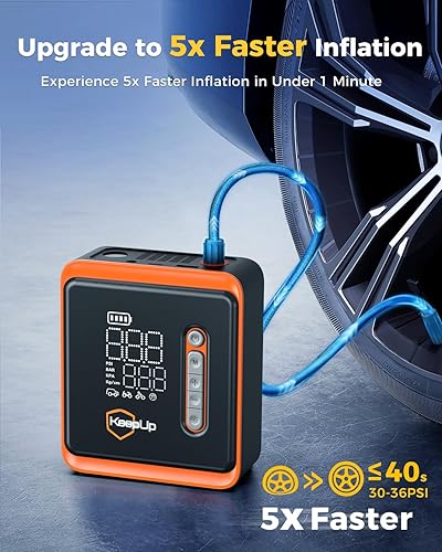 Miniatura 2 de Compresor de aire portátil para inflador de neumáticos, bomba de aire para neumáticos de automóvil con manómetro de presión de neumáticos (150 PSI y