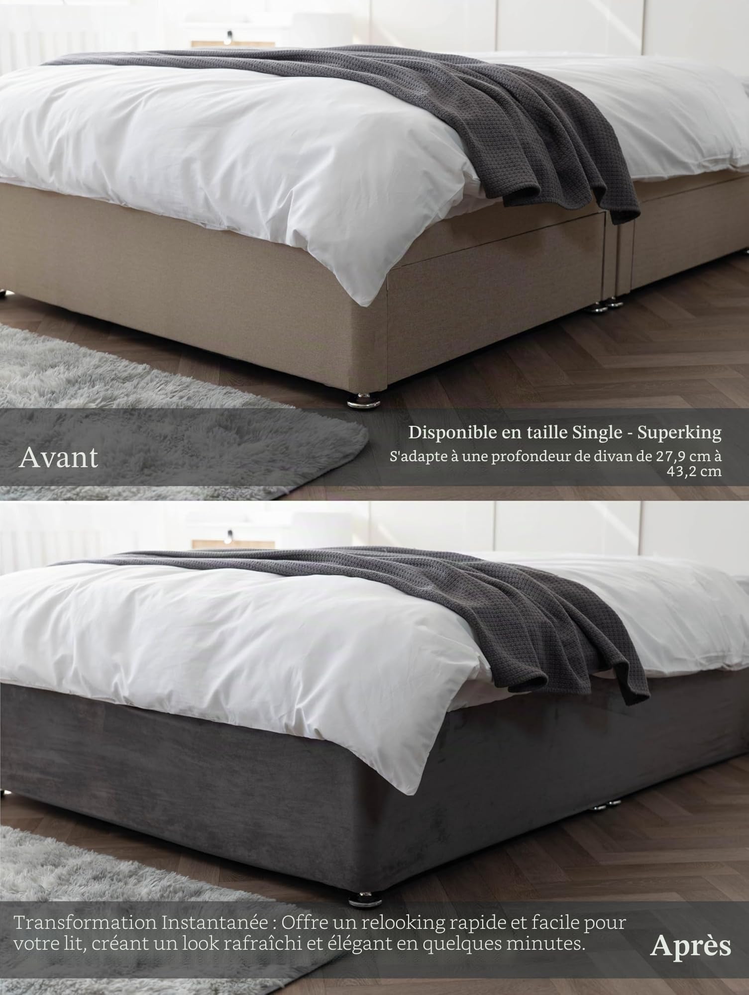 Belledorm - Tour de lit extra large (48,3 cm) - Transforme votre base de lit - Imitation daim de luxe, lin, King