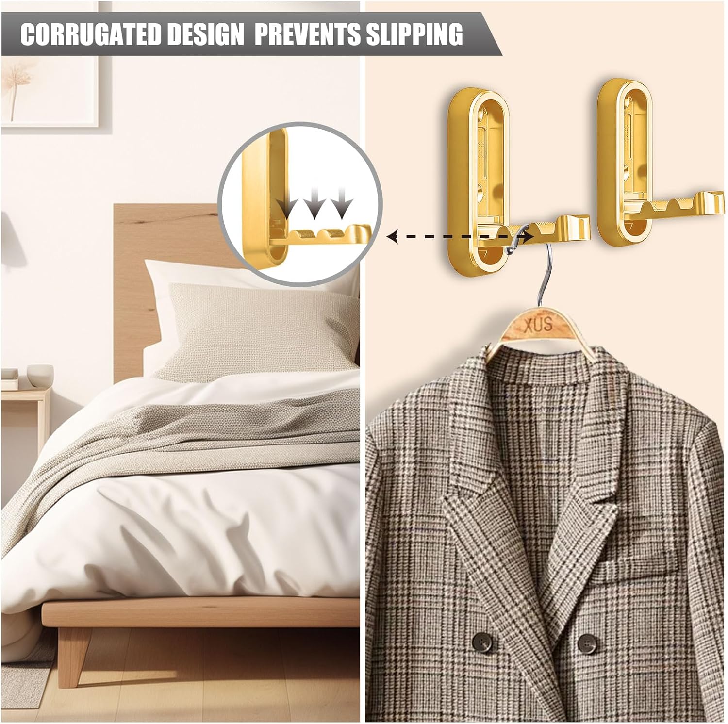 Foldable Gold Wall Hooks, 5 Pcs Heavy Duty Wall Hooks, Folding Coat Hooks for Can Be Used to Hang Coats, Towels, Clothes, Hats, Bathrobes, Wallets