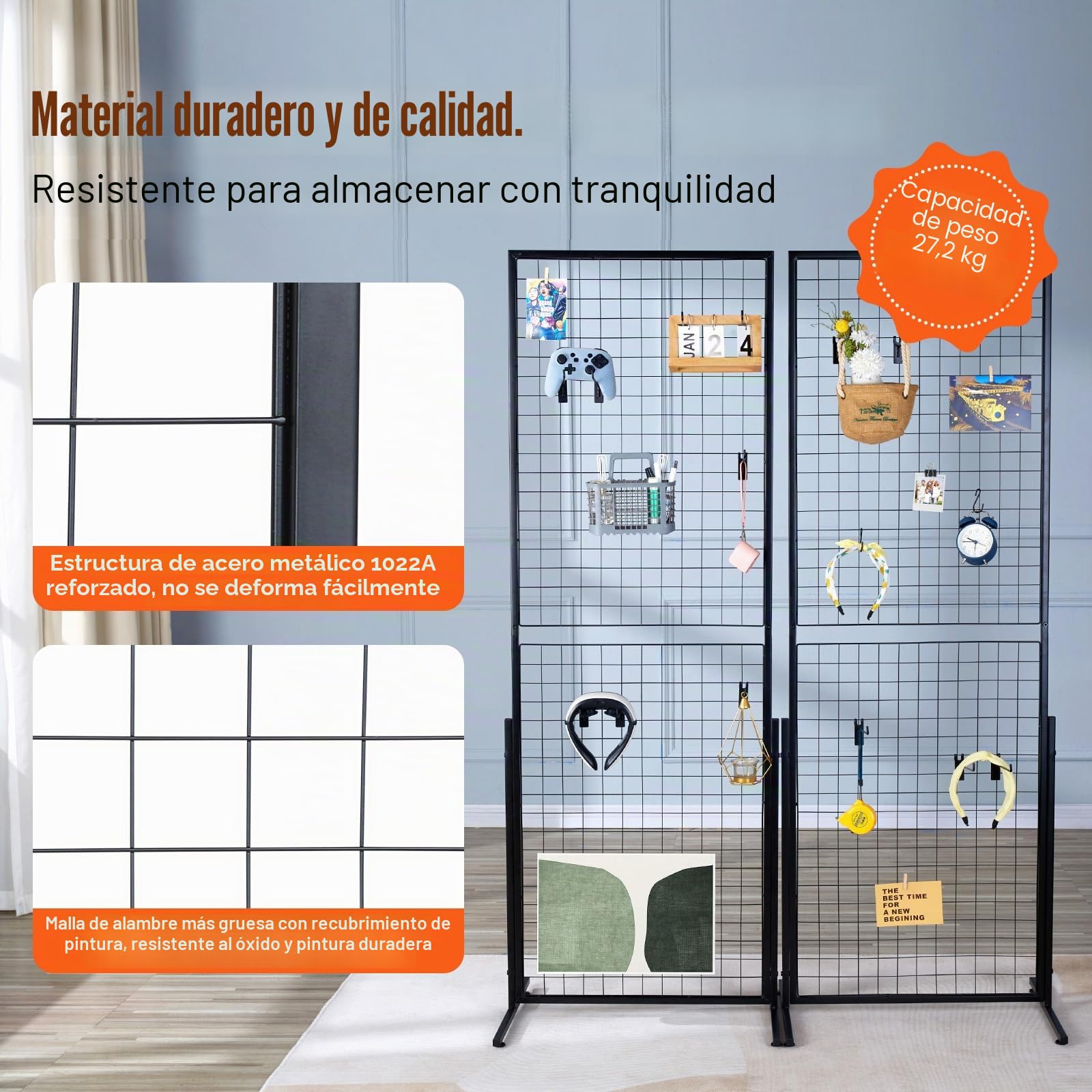 VEVOR Torre de Panel de Rejilla de Alambre 2 Unidades Panel de Exhibición de Malla Independiente 617x1716 mm Carga de 27 kg Accesorios Completos Instalación Fácil para Presentación de Nota Fotográfica