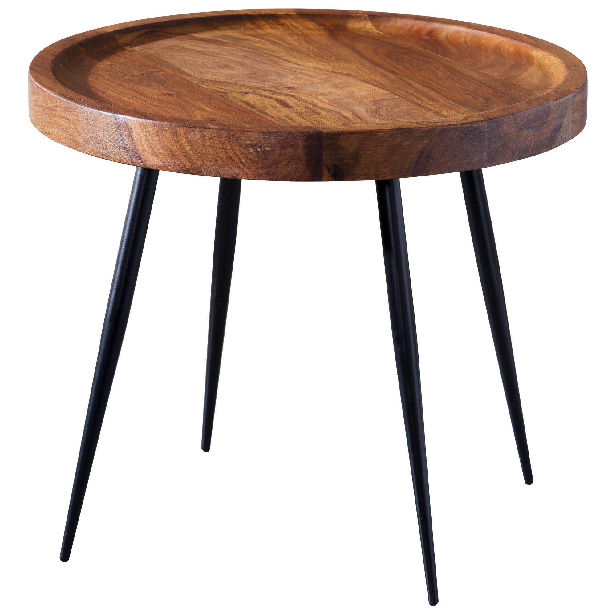 FineBuy Tavolino Rotondo 46x46x40 cm Sheesham Massello, Industriale