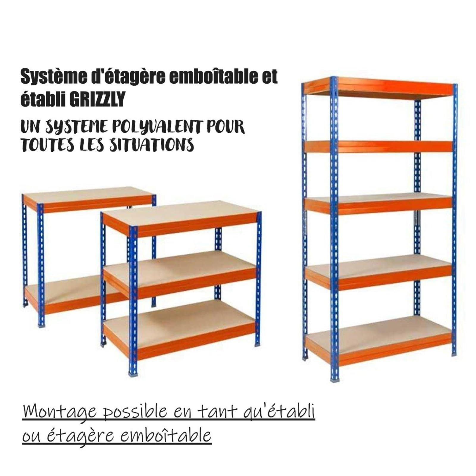 KARAT Scaffali Robusti | Scaffale Incastrato, Montaggio Senza Utensili | Scaffalature per Carichi Pesanti | Scaffalatura per Negozio e Garage | Scaffalatura da Officina Modulabile (Blu-Arancio 220 x