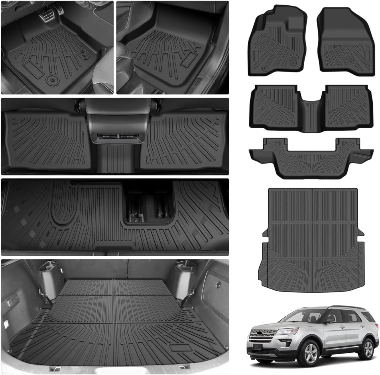 Cartist Floor Mats for 2015-2019 Ford Explorer 6 & 7 Seats, All Weather Cargo Liner for Explorer Accessories, Heavy Duty TPE Cargo Mats for Explorer XLT/Limited/Sport/Platinum, Car Accessories