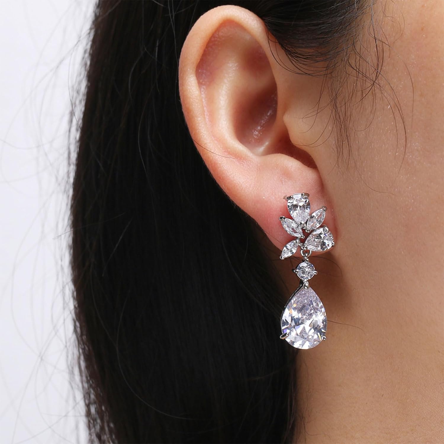 Rhinestone Earrings Dangling Water Drop Earrings for Women Crystal Teardrop Dangle Earrings Statement Dainty Earrings Bridesmaid Wedding Jewelry Gift for Women - Image 2