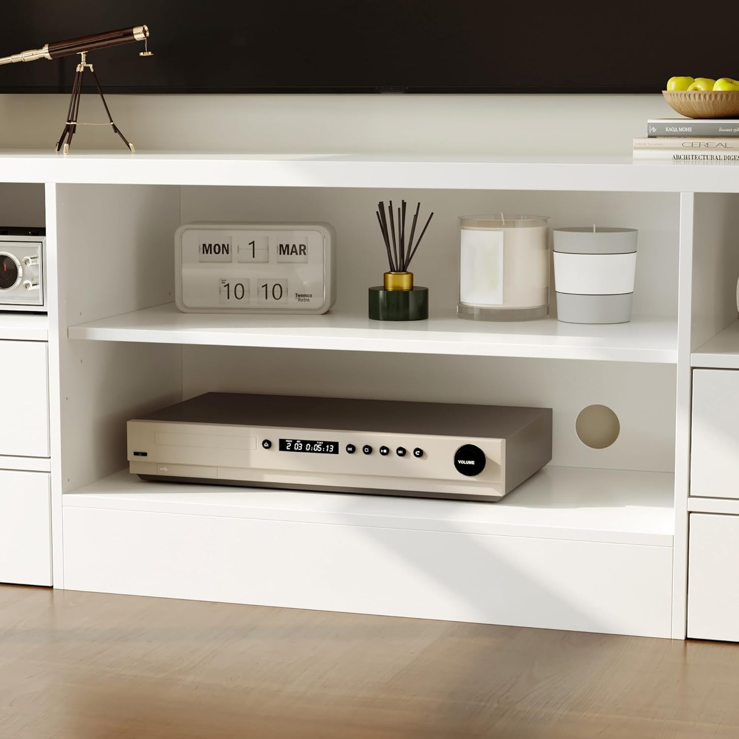 WOODTIME 86" W Wall Unit Entertainment Center with Bookshelves for TVs up to 65", Modern Large 4-Piece TV Stand Media Console Table with Doors, 4 Drawers & 14 Shelves for Living Room, White & Grey