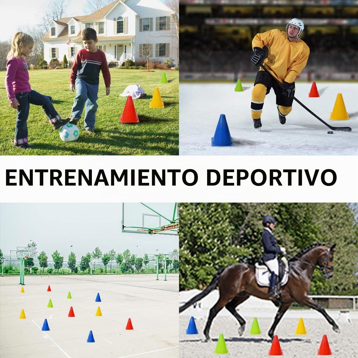 12 Conos de Entrenamiento de Futbol / Conos de Señalización en plastique - 4 Couleurs Vives, Entraînement Sportif, Entraînement de fútbol, Marquage d'obstacles
