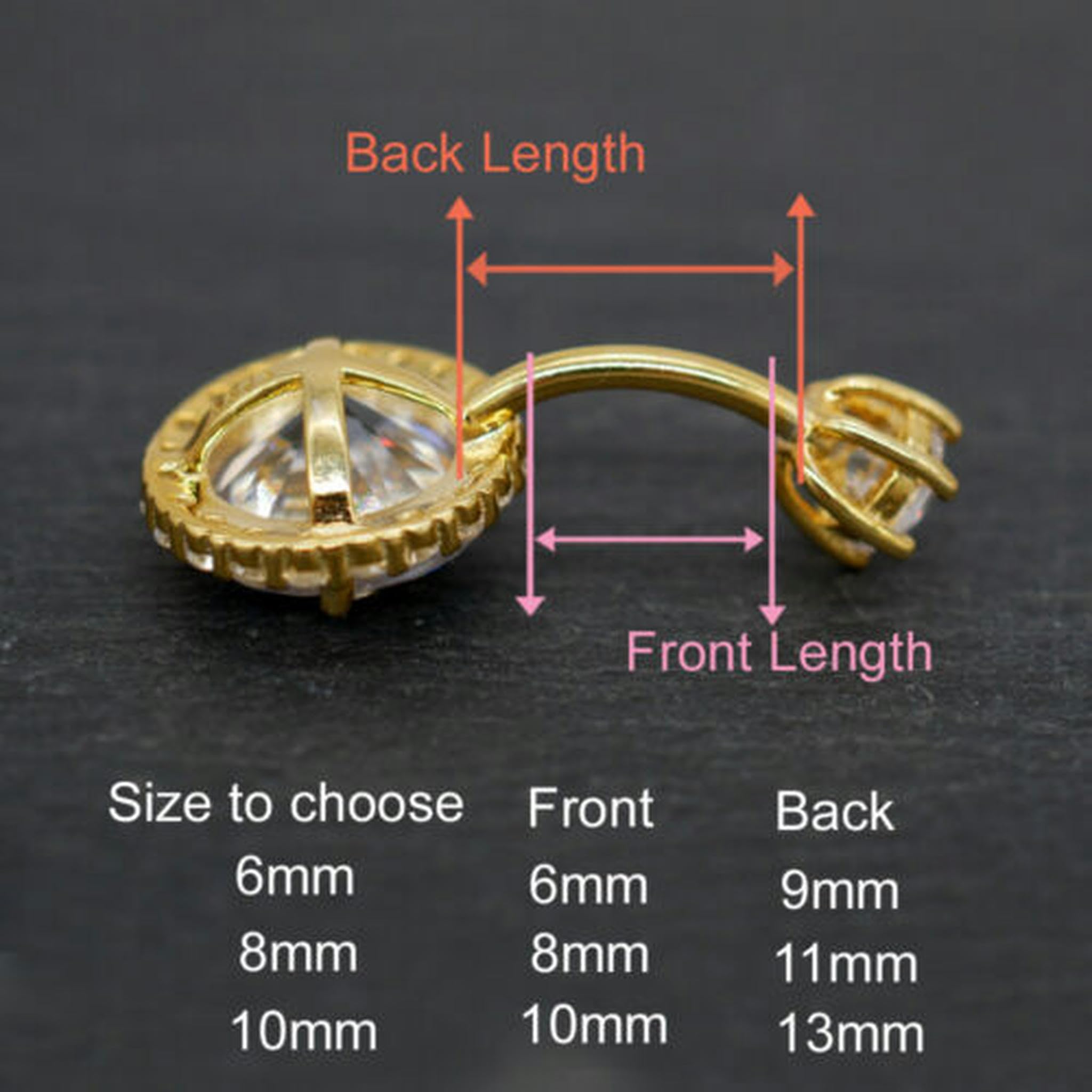 Piercing all'ombelico con Barra in Cristallo CZ in Argento Sterling Placcato Oro A1034-C-8mm-trasparente