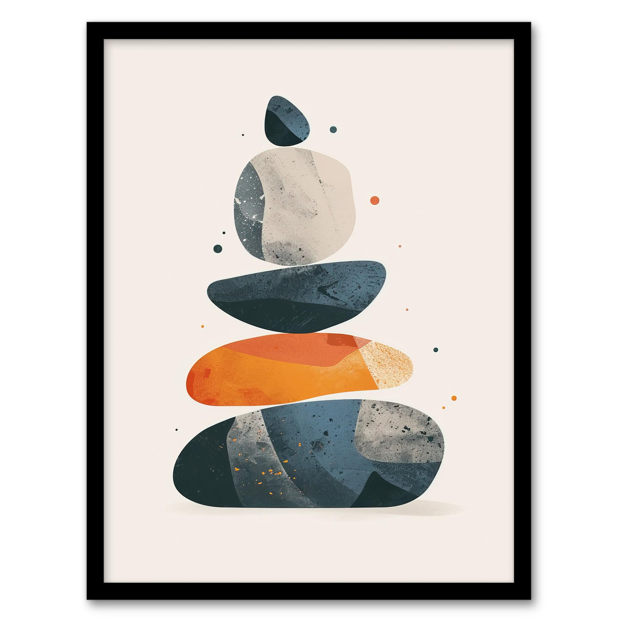 Artery8 Vertical Stacked Rocks Cairn Boho Stylised Design Living Room Artwork Framed Wall Art Print 18X24 Inch