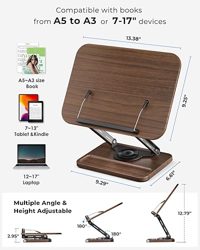 Miniatura 3 de Viozon Soporte para libros para lectura, soporte para libros con base giratoria de 360 con ranura para bolígrafo, soporte de exhibición de lectura