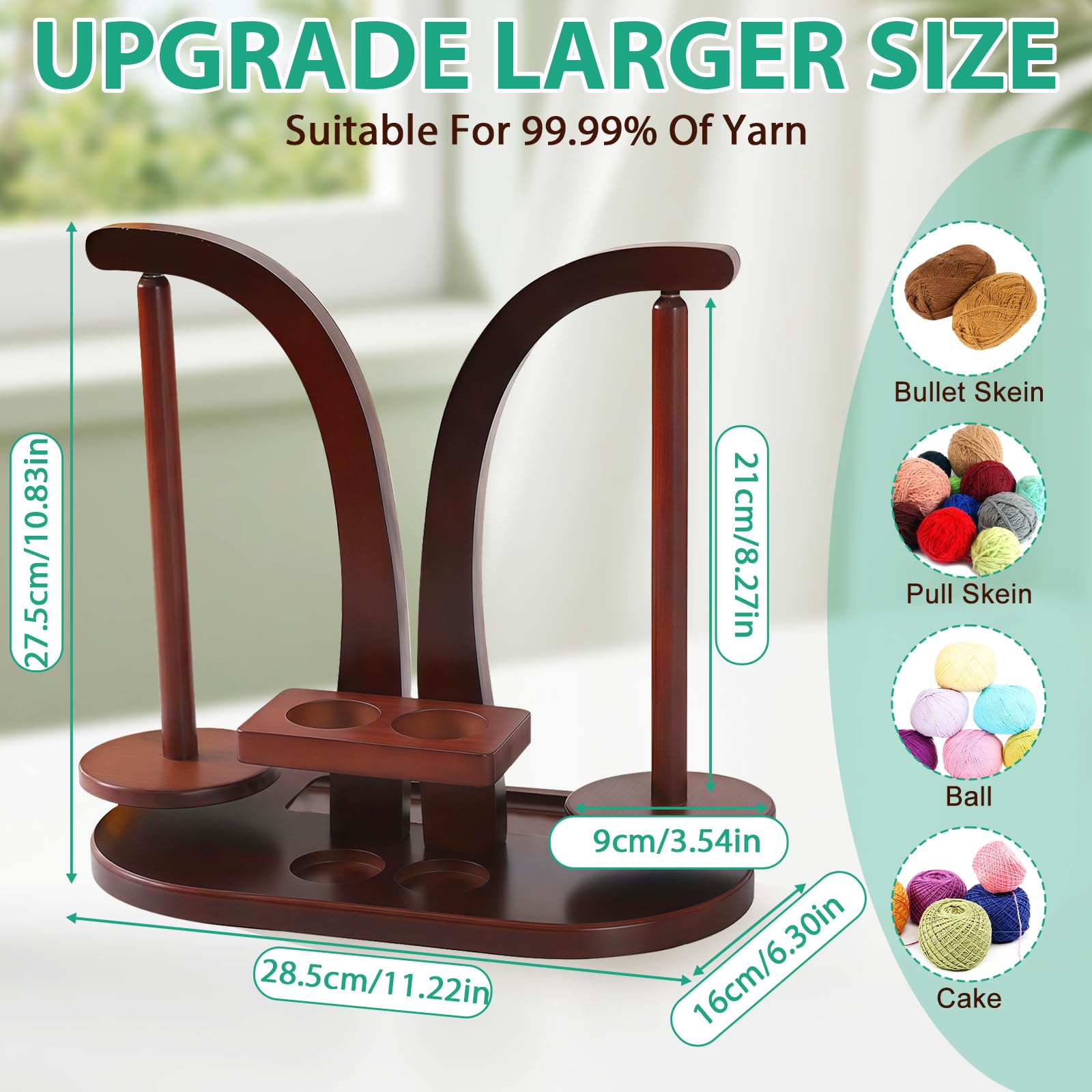Porta Gomitolo Uncinetto in Legno, Doppia Asta Svolgitore di Lana Magnetico Rotante a 360°, Organizer per Accessori con Porta Cellulare, Idea Regalo per Appassionati di Maglia
