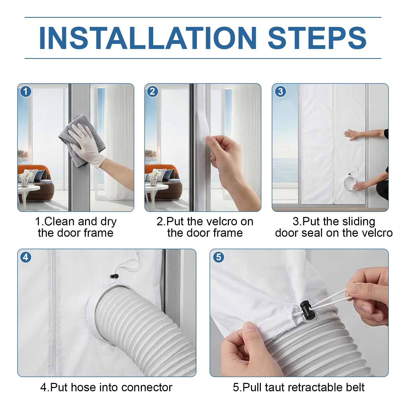Ninonly Kit Puerta Corredera Aire Acondicionado Portatil con Cremallera 7m Velcro Fácil Instalación,Bloquea el Aire Caliente para Aires Acondicionados Portatil para Puertas (100x210cm)
