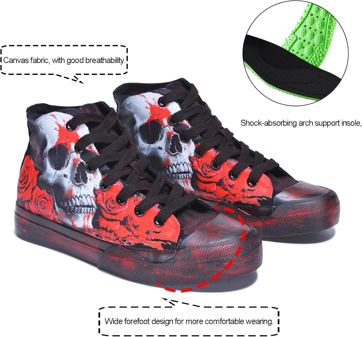 Gothic Skull Shoes for Women Fashion Sneakers Men's Hand-Painted Graffiti Shoes Punk Cosplay Hip Hop Teen Boys Girls Student Casual Walking Streetwear - Image 5