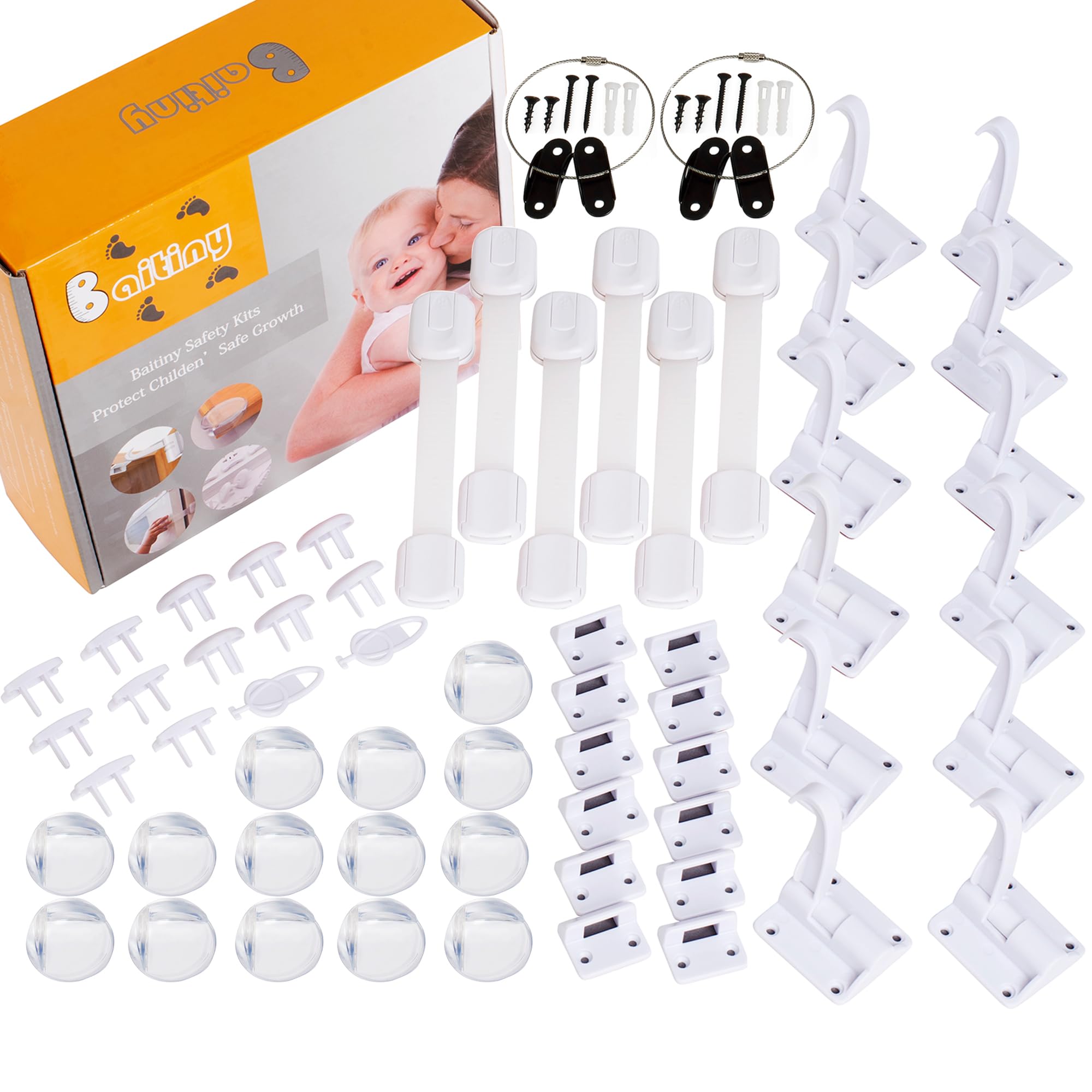 Baby Proof Kit, 58 Packs Baby Proofing Kit Essentials Child Proofing Appliance with Cabinet Locks, Corner Guards and Outlet Covers - All-in-one Super