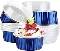 Vista 11 de EUSOAR Forros para magdalenas, 5 onzas de 4.2 fl oz para muffins con tapas, 100 piezas, moldes de crema brulee, moldes de papel de aluminio