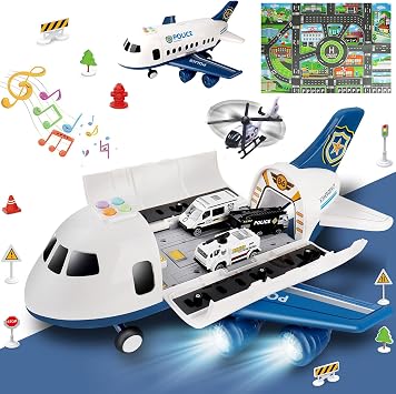 Dwi Dowellin Toddler Toys Car for BoysBoy Toy Transport Cargo Airplane|Kid Toys 20 in 1 Carrier Vehicle Police Toys for Kids Age 2-4 3-5 4-7 Year Old Boys Girls