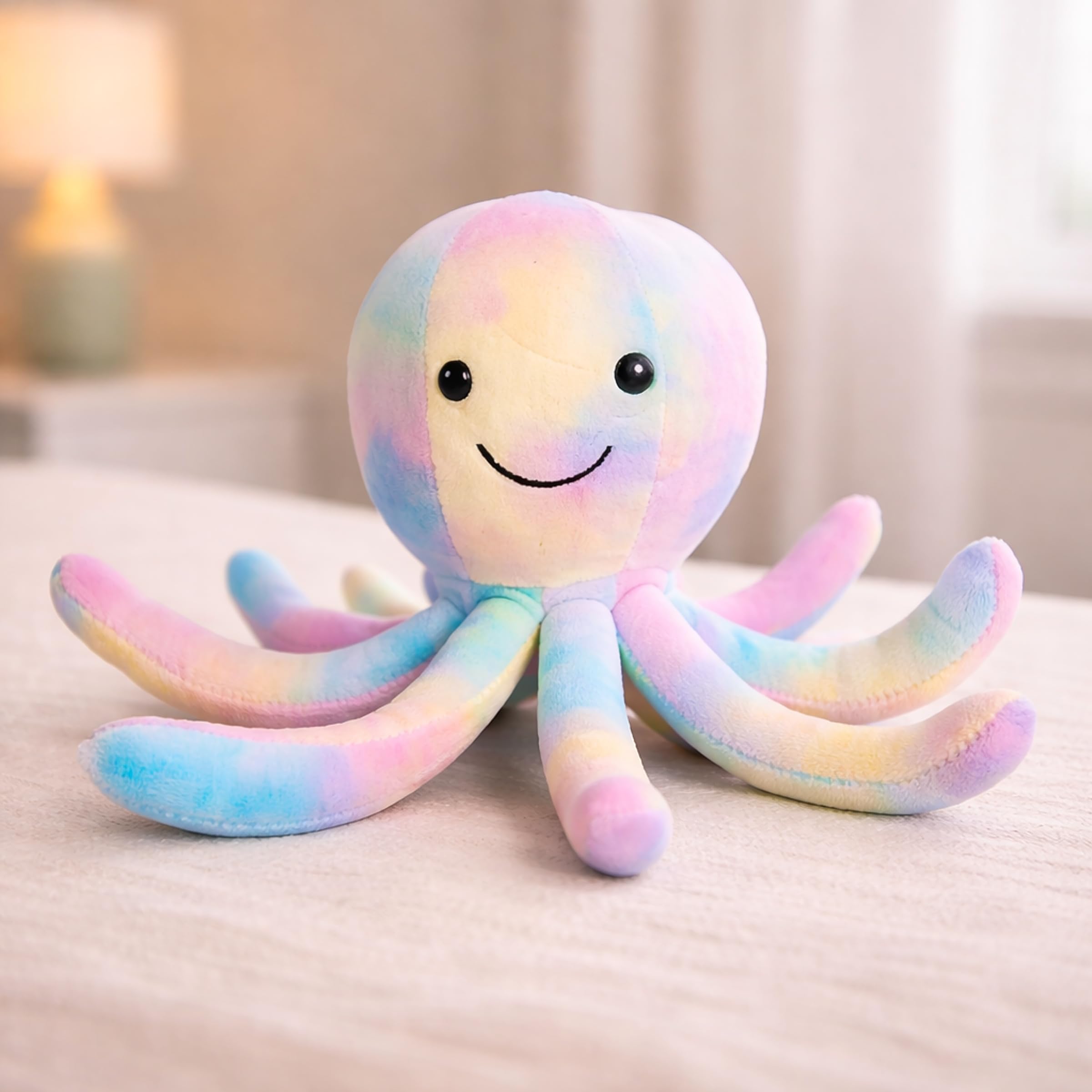 Toyshine 30cm Octopus Soft Toy | Cute Tie-Dye Plush Octopus with 8 Soft Arms | Ultra Soft Cuddle Toy for Kids Boys Girls Room Décor - Multi-image-5