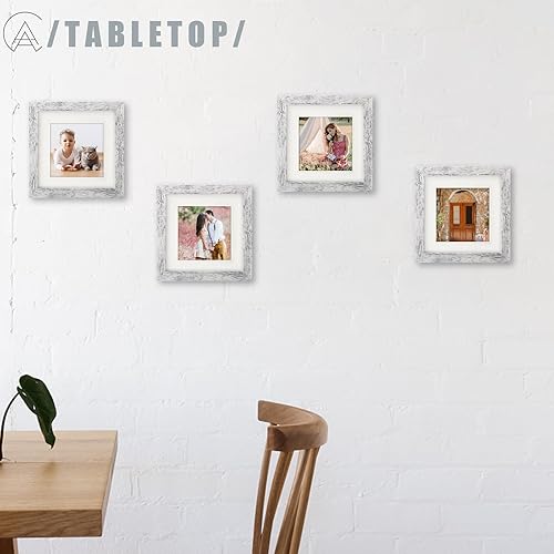 Miniatura 6 de Marcos de fotos cuadrados blancos envejecidos de 6 x 6 con alfombrilla de 4 x 4 para mesa de pared