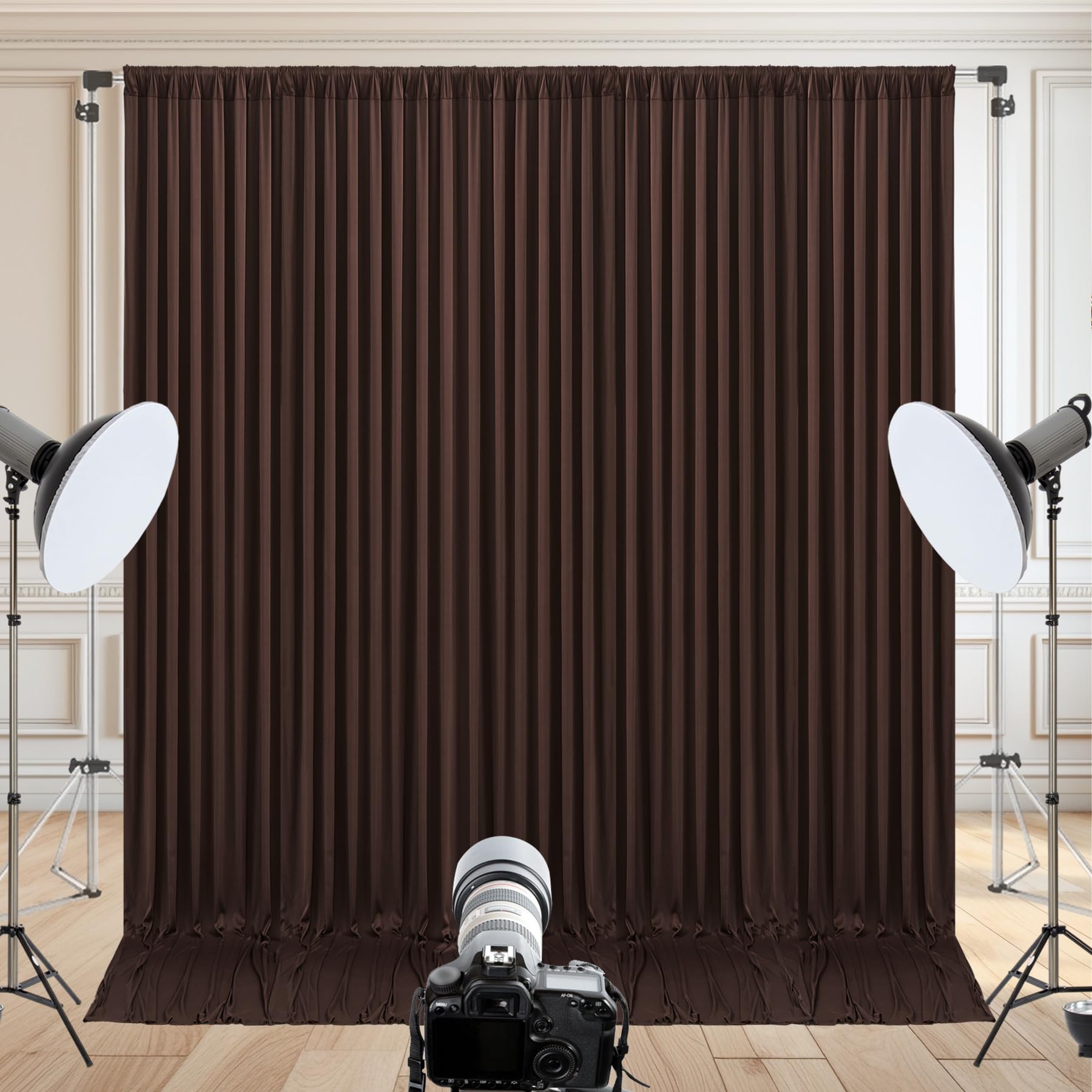 Lot de 2 Rideaux de Toile de Fond Marron pour fêtes de Mariage - 3 x 3 m - Tissu Infroissable - Décoration pour fête prénatale, Anniversaire, Photographie - 1,5 x 3 m