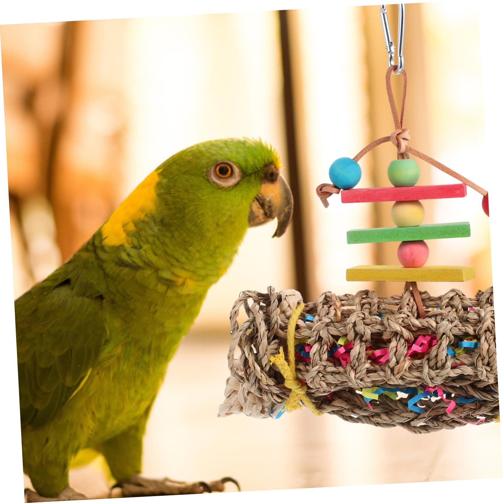 BESPORTBLE 3pièces Jouet Bois pour Oiseaux Jouet à Mâcher Suspendu pour Perruches Et Perroquets Accessoire De Jeu Tressée pour Éviter Ennui des Oiseaux De Compagnie