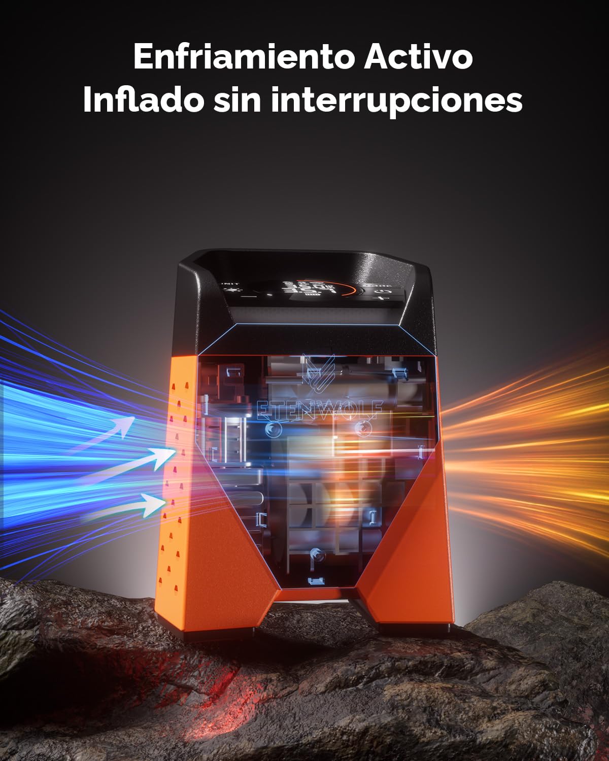 ETENWOLF Zephyr S3-7800mAh Compresor Aire Portatil, 160 PSI/11.03Bar Inflador Ruedas Coche, Motos, Bicicletas, Balones, Llenado Rápido de 1 Minuto y Luces LED Digitales, Banco de Energía USB