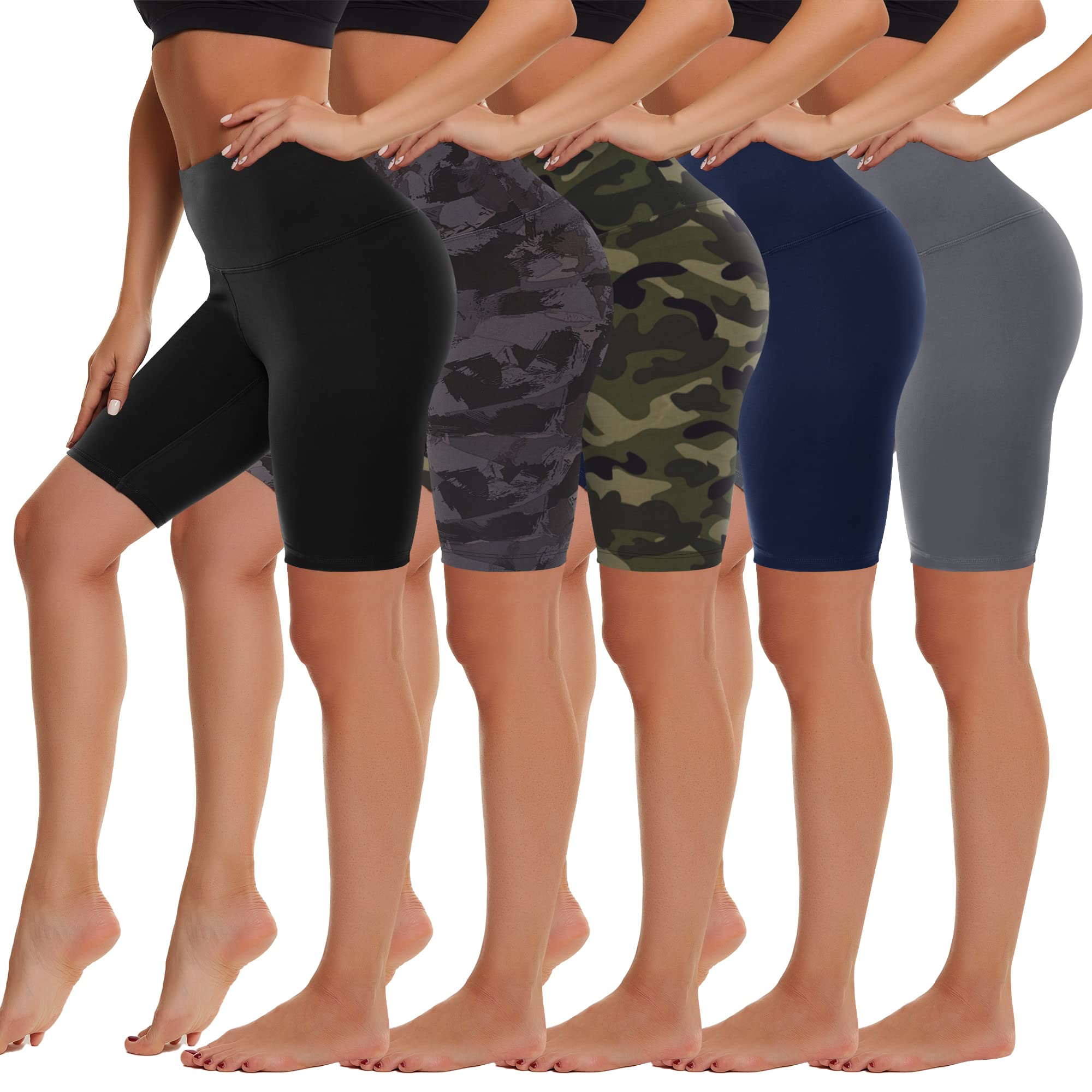 HIGHDAYS5 Pack High Waist Biker Shorts for Women - 8" Soft Spandex Workout Yoga Running Athletic Shorts