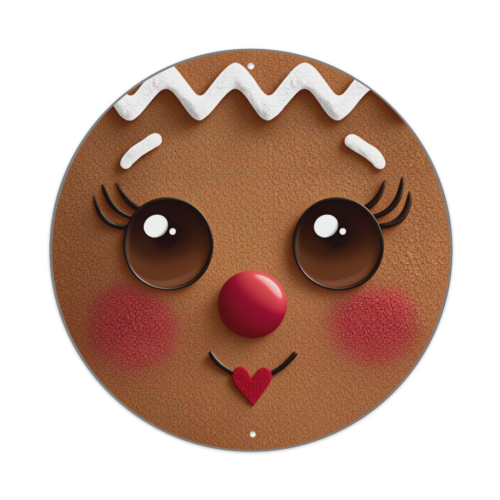 Gingerbread Face With Heart Lips Round Tin Sign Vintage Metal Poster, Home Bar Garage Man Cave Cafe Indoor & Outdoor Wall Decoration 8x8Inches