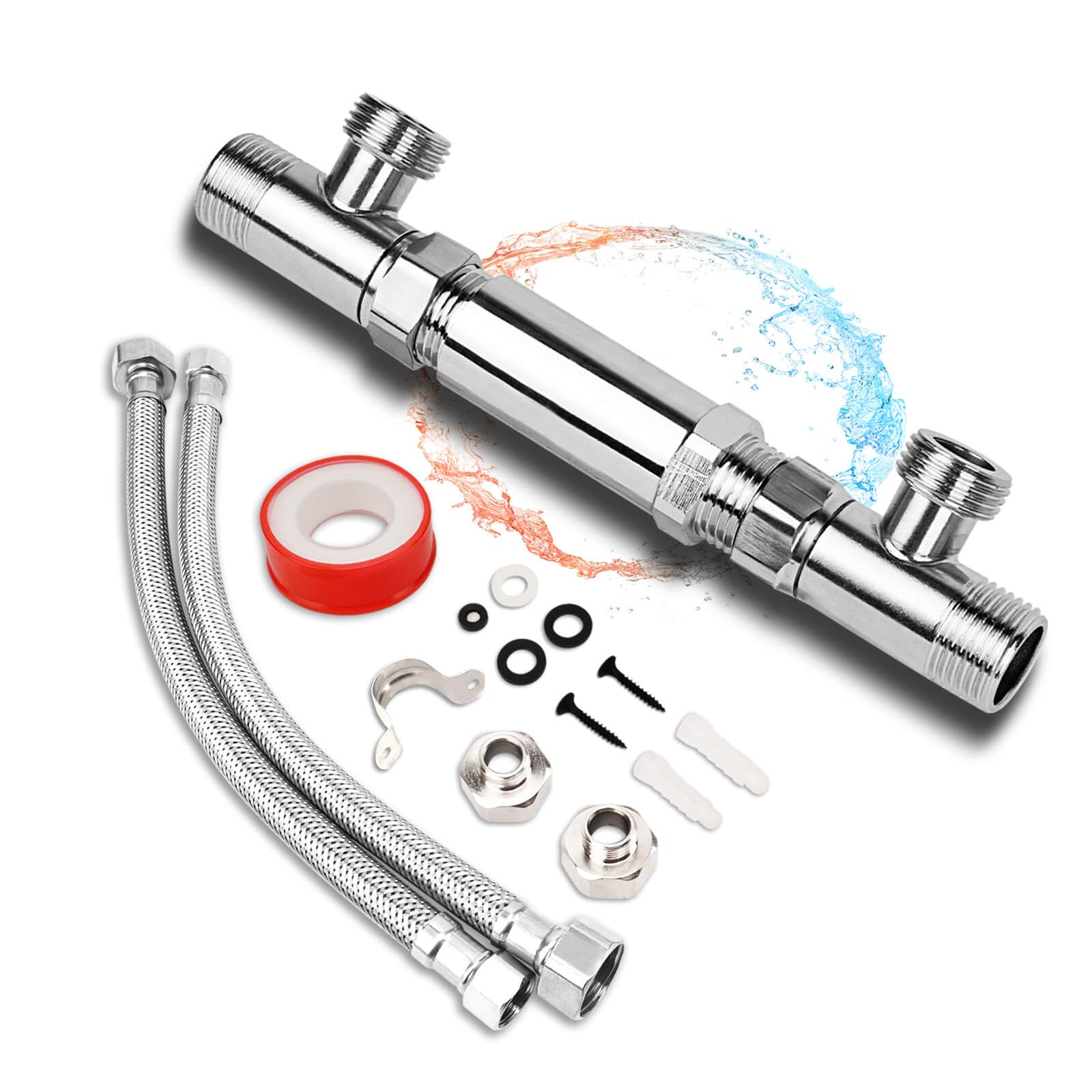 Kit de válvula de sensor para bomba de recirculación instantánea de agua caliente, válvula de derivación de acero inoxidable 304, reemplaza directamente la versión de plástico antigua